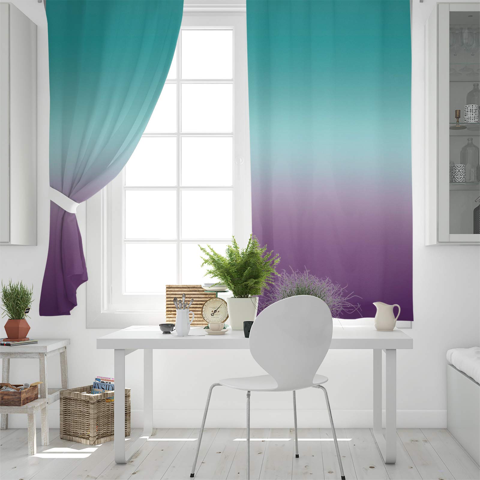 Turquoise Purple Gradient Blackout Curtains - Thermal Insulated Room Darkening Drapes for Living Room & Bedroom - Set of 2 Panels 52x52 Inch - Perfect for Home Theater, Nursery & Light Sleepers