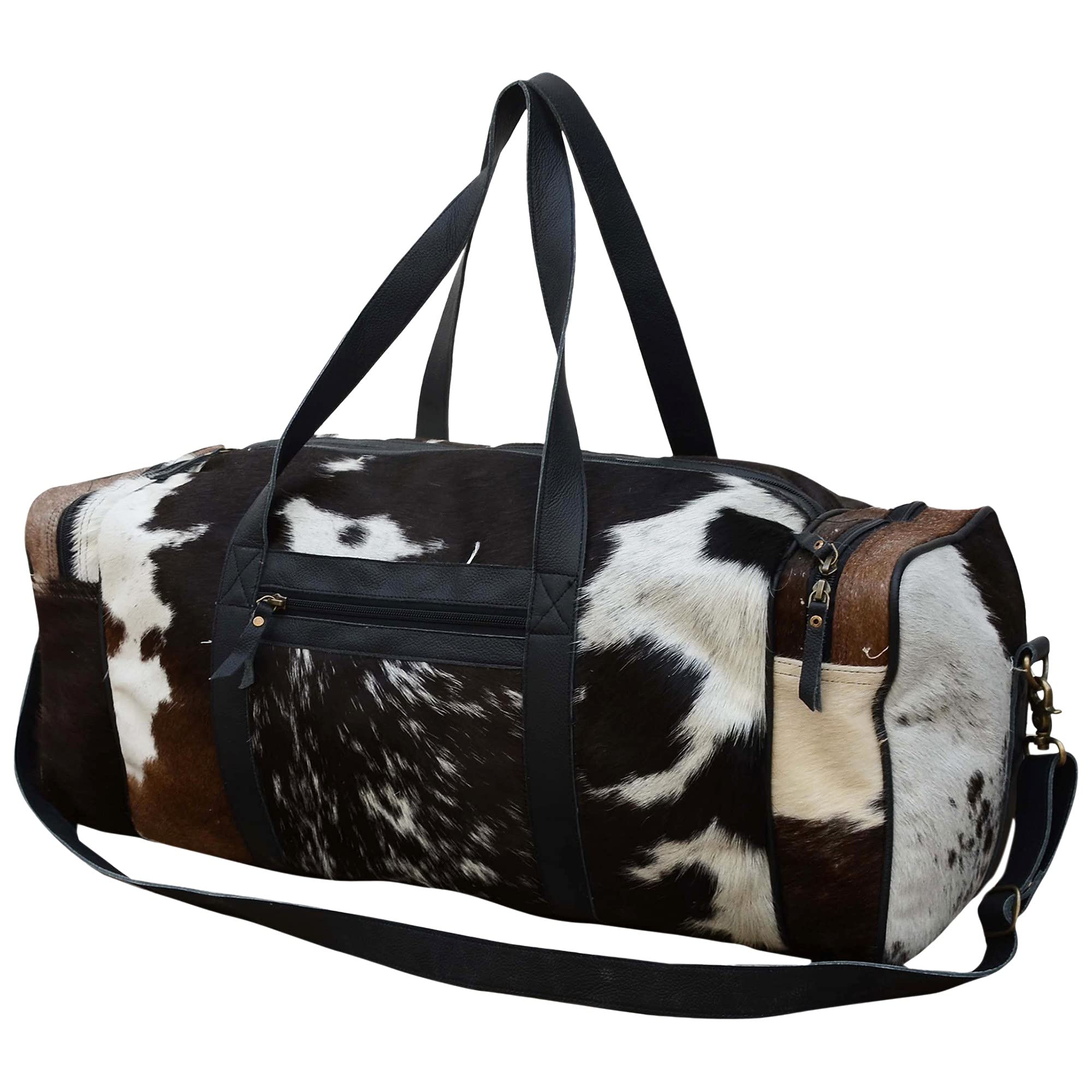Premium Extra Large Cowhide Duffel Bag - Tricolor Leather Travel, Gym & Weekender Overnight Bag | Durable & Stylish for Business Trips, Vacation & Sports Gear Storage
