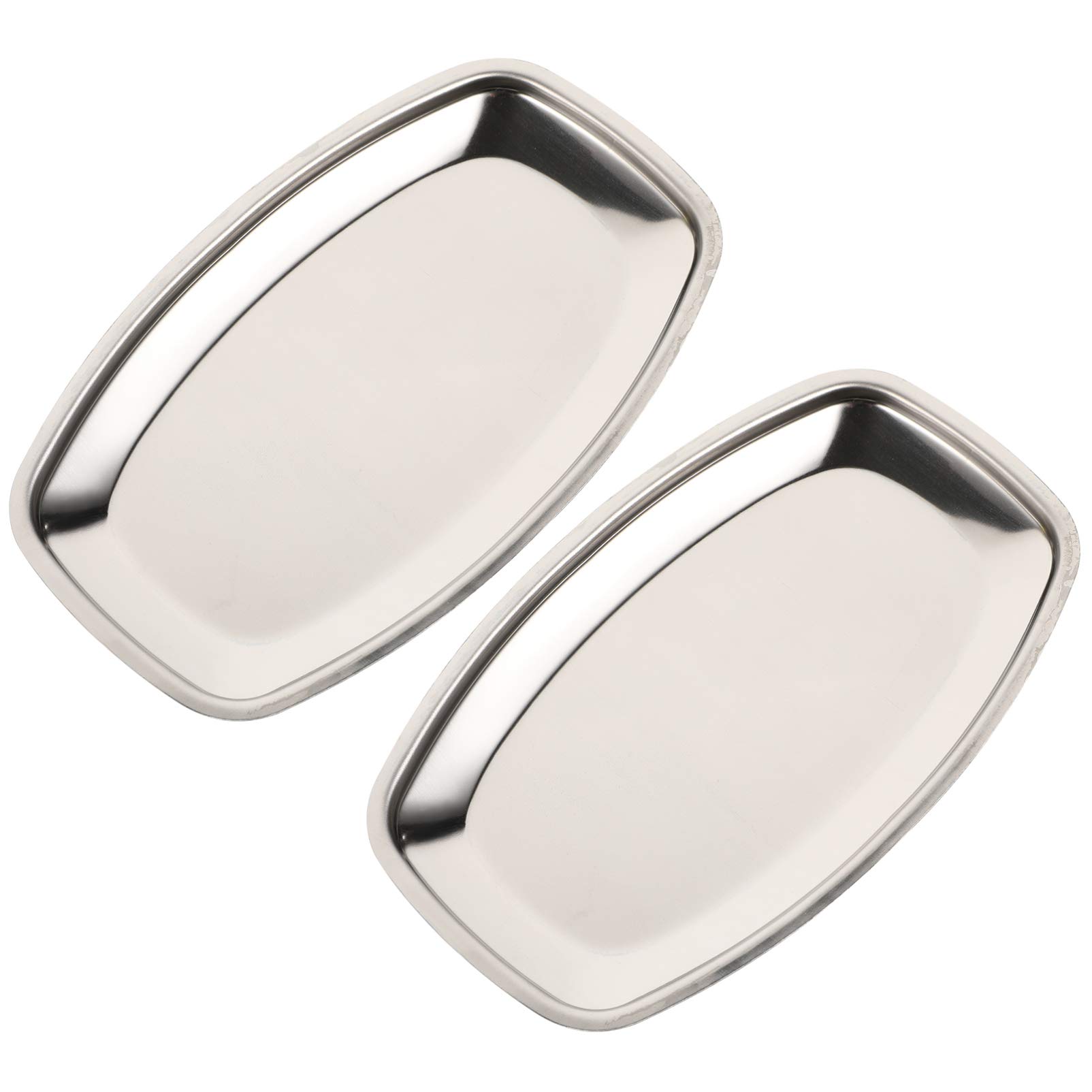 Hemoton 2-Piece Stainless Steel Appetizer Serving Tray Set - Oval Metal Towel & Napkin Holder, Pasta Plate, Trinket Dish - Perfect for Kitchen, Dining Table, Party & Home Decor