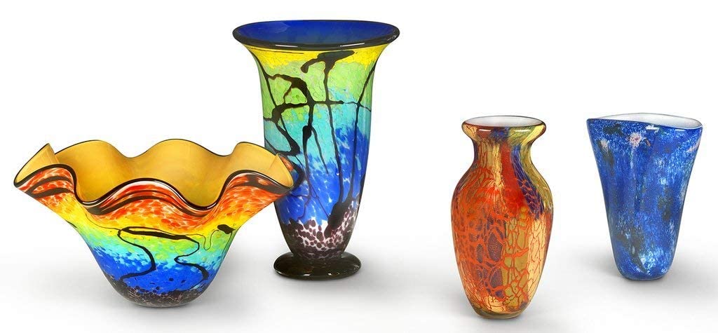 Badash Firestorm Murano-Style Glass Vase - 11 Inch Tall Handcrafted Mouth-Blown Art Glass Vase for Home Decor - Elegant Centerpiece for Living Room, Dining Table & Wedding Decorations