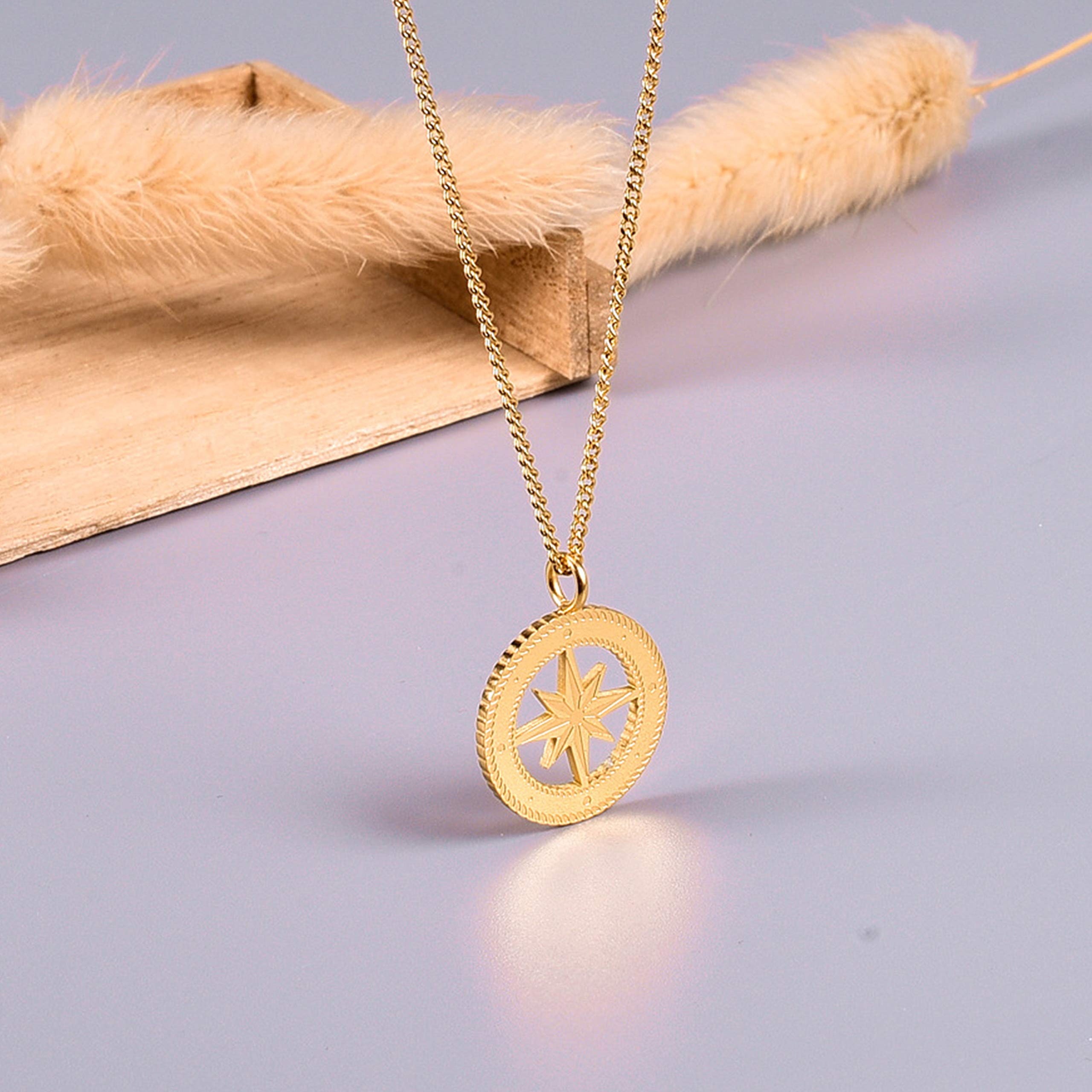 18k Gold Plated Compass Pendant Necklace for Women - Elegant Choker & Layered Necklace Set, Handmade Jewelry Gift for Her | Perfect for Everyday Wear, Travel & Special Occasions