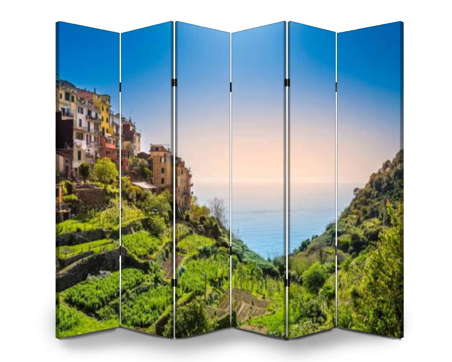 6-Panel Wooden Room Divider with Cinque Terre Italy Village Print - Folding Privacy Screen, Dual-Sided Canvas Partition for Home & Office Decor | Perfect for Living Rooms, Bedrooms, and Studio Spaces