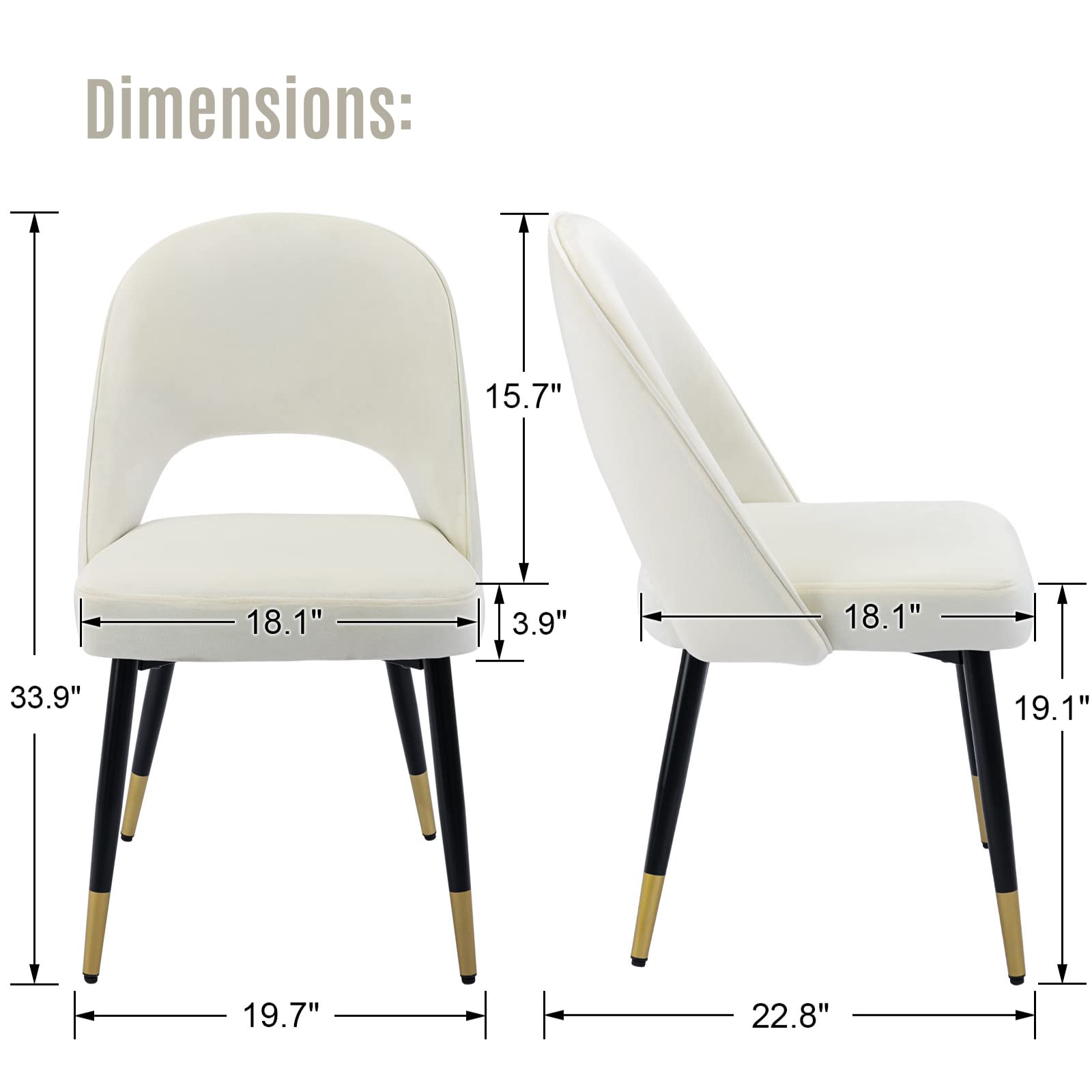 LukeAlon Classic Velvet Dining Chairs Set of 2 - Mid Century Modern Upholstered Armless Side Chairs with Open Back & Metal Legs for Kitchen, Dining Room - Beige Velvet Fabric - Perfect for Home Decor, Restaurant, and Cafe Seating