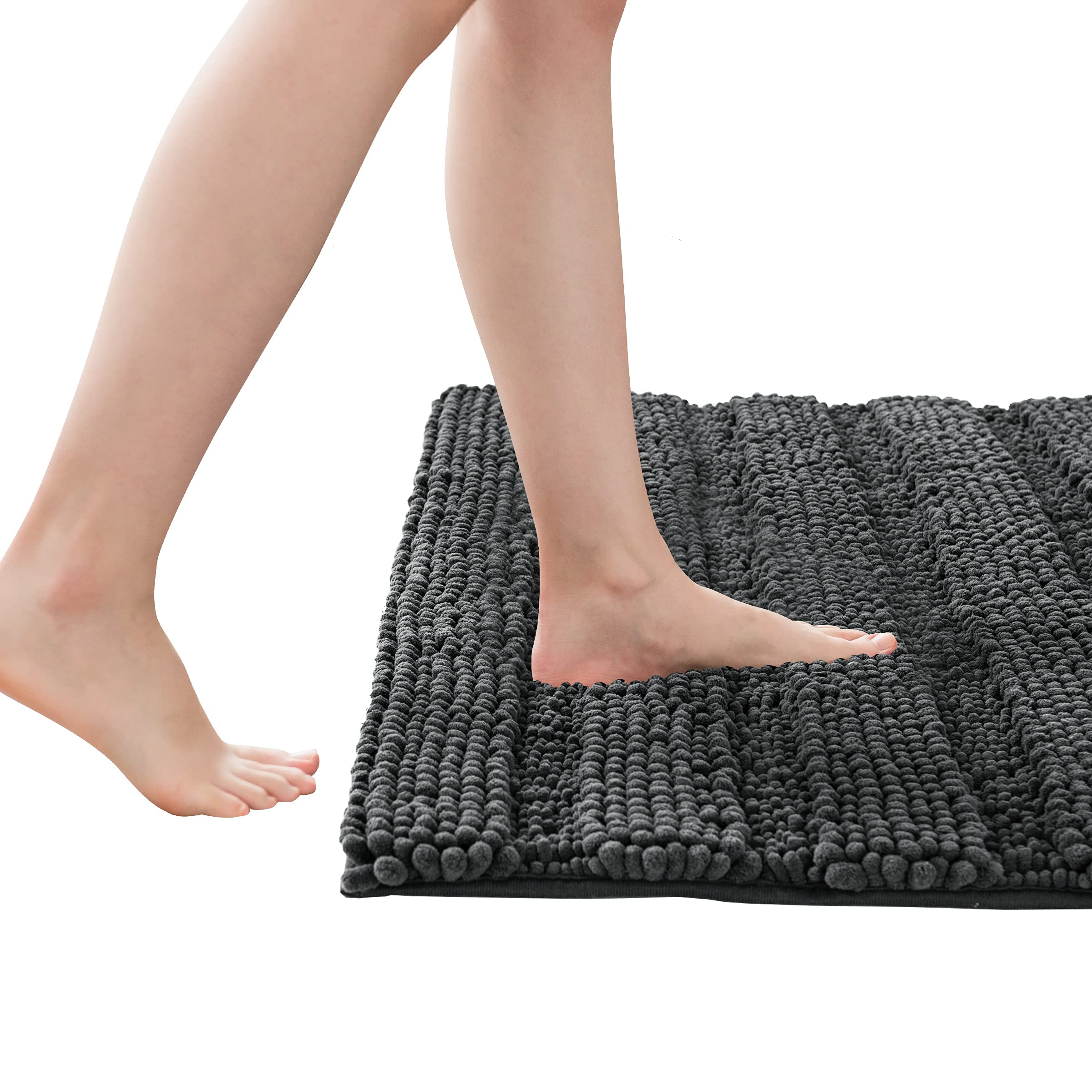 SUBRTEX Soft Striped Plush Bathroom Rug - Absorbent Quick-Drying Bath Mat for Shower & Bathroom Floor - Machine Washable Non-Slip Bath Mat (Gray, 18