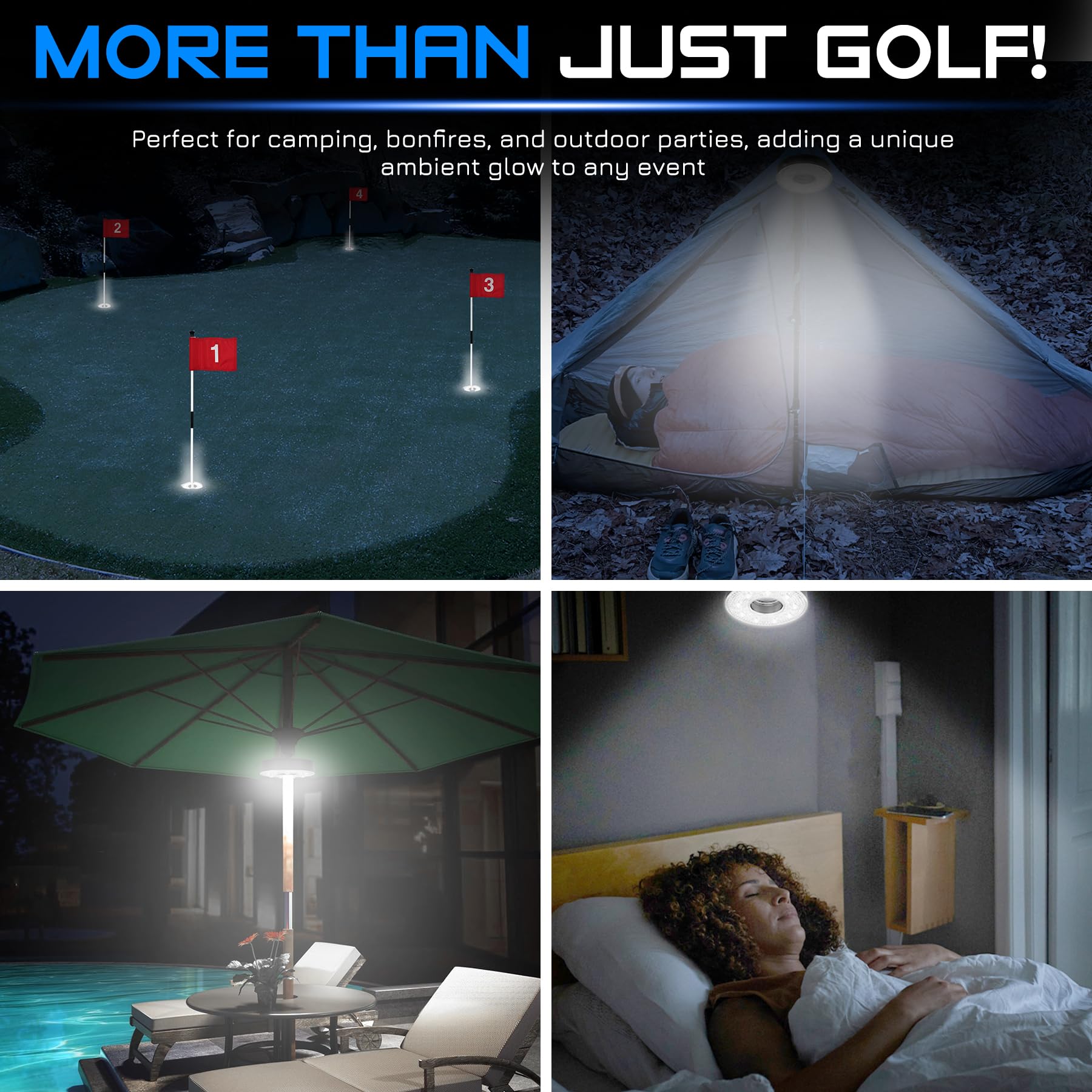 KINGTOP LED Golf Hole Light with Anti-Glare Lens - Battery Operated Glow in The Dark Putting Cup Lights for Night Golf, Backyard Practice, Indoor Putting Green & Golf Party Decorations | Perfect for Outdoor Nighttime Practice, Home Golf Simulator & Backyard Entertainment
