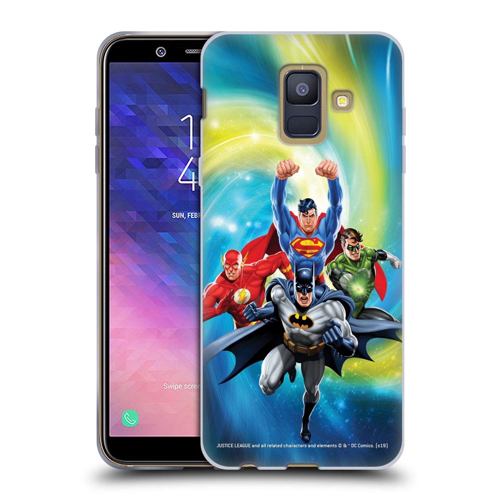 Justice League DC Comics Heroes Galaxy Airbrushed Soft Gel Case for Samsung Galaxy A6 (2018) - Officially Licensed, Durable Protection for Daily Use & Travel