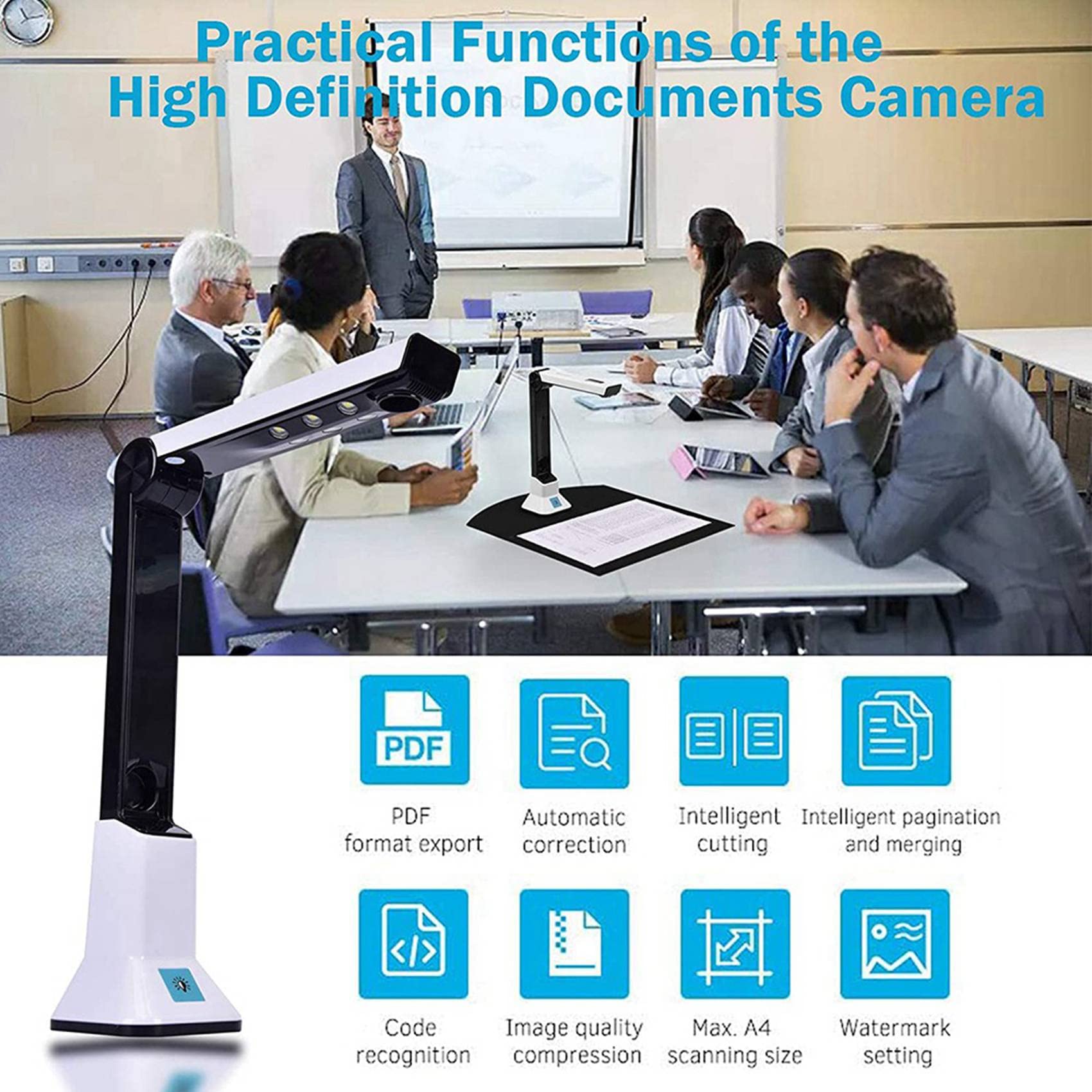 BRIUERG 2X USB Document Camera Scanner for Teachers - 8MP HD A4 Format Portable Webcam with Stand | Perfect for Online Teaching, Distance Learning & Classroom Presentations
