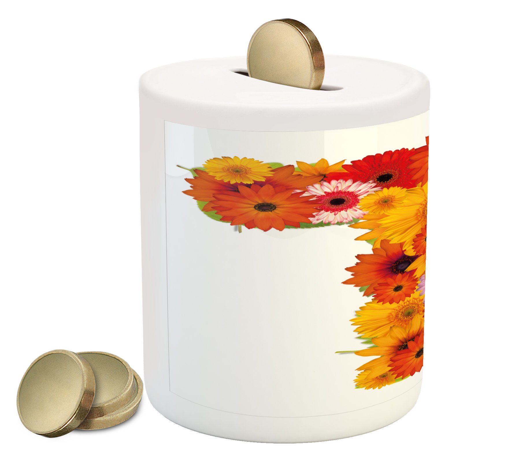 Ambesonne Floral Letter T Piggy Bank - Ceramic Coin Bank with Summer Daisy Design for Cash Saving, Multicolor | Perfect Gift for Birthdays, Graduation, and Home Decor