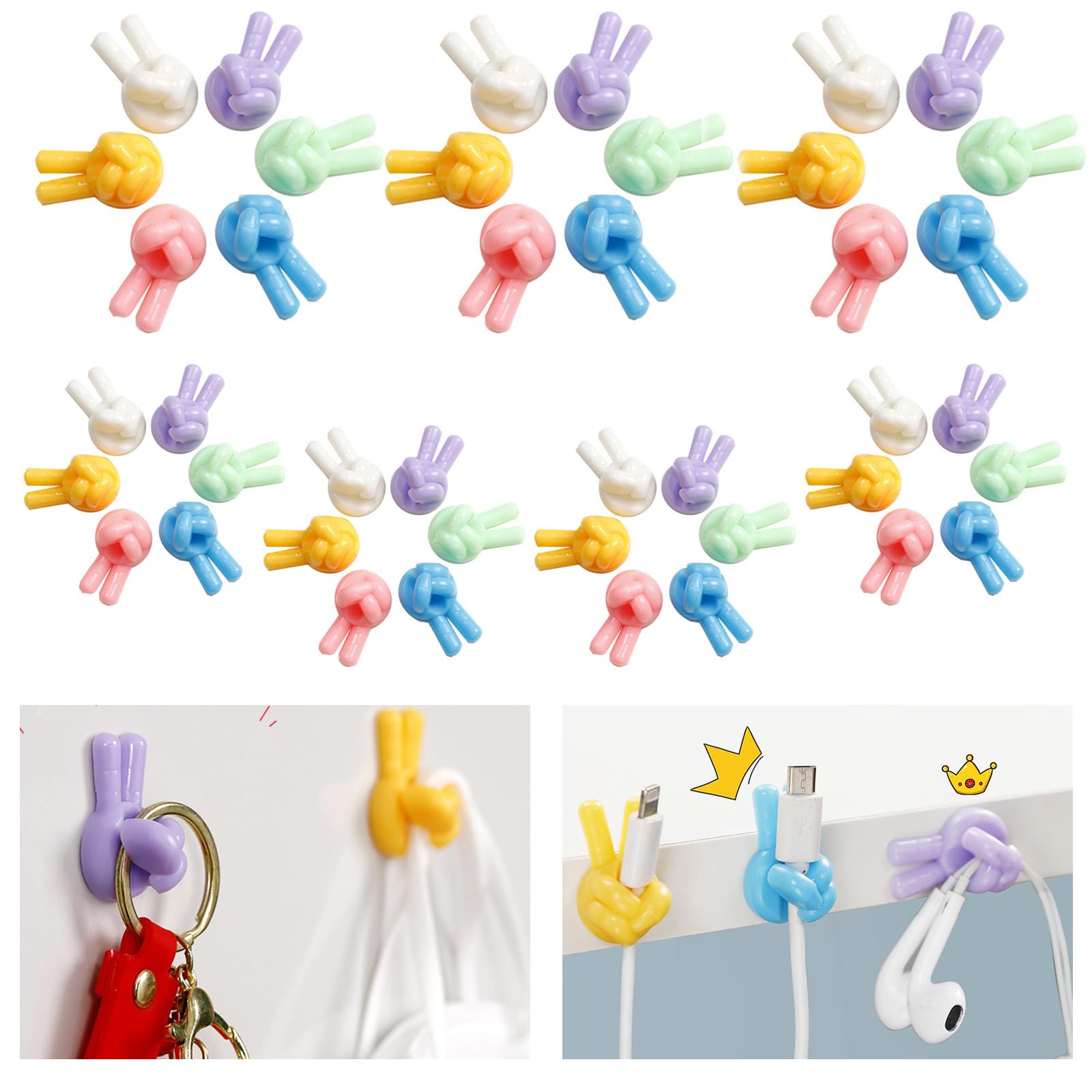 42 Pack Silicone Thumb Wall Hooks - Multi-Purpose Adhesive Cable Clips & Cord Organizers for Phone Charger, USB Cables, Headphones - Perfect for Desk, Wall, Car, Nightstand, Office & Home Organization