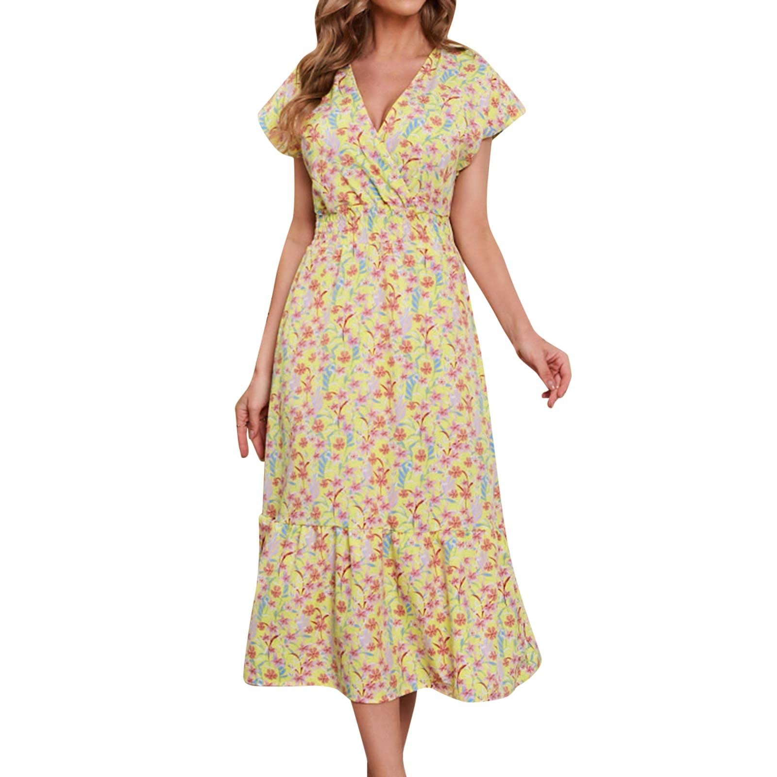 Women's Chiffon Print Swing Dress - Casual Beach Vacation Wear