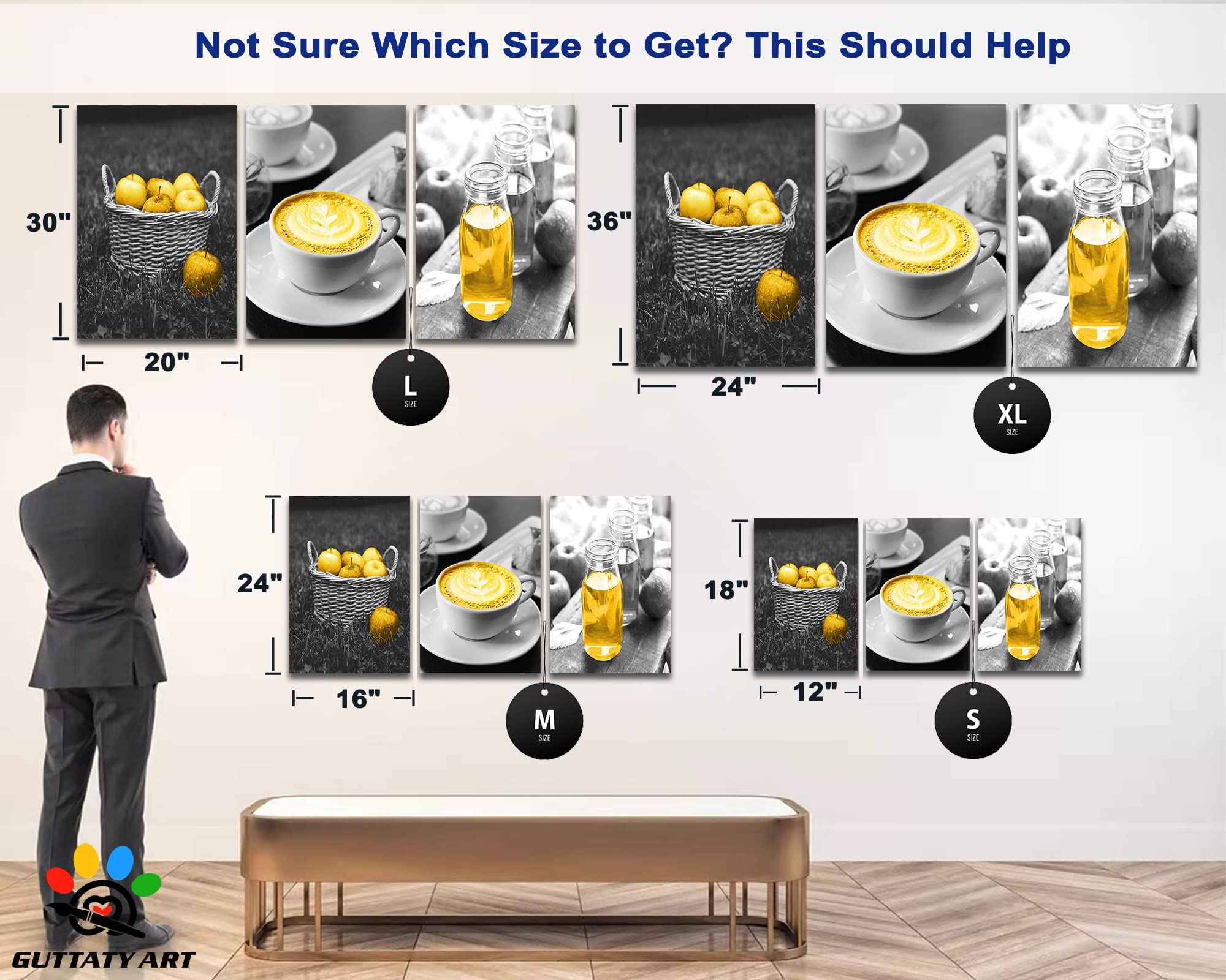 Modern Yellow Fruits Canvas Wall Art Prints - Set of 3 (24