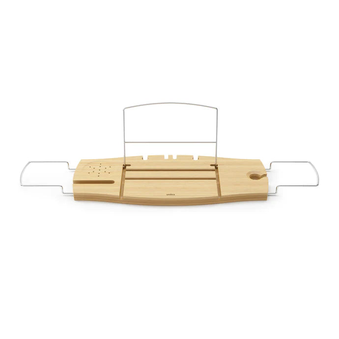 Premium Bamboo Bathtub Caddy Tray with Book Holder & Wine Glass Slot - Perfect for Relaxing Bath, Reading & Spa Time at Home