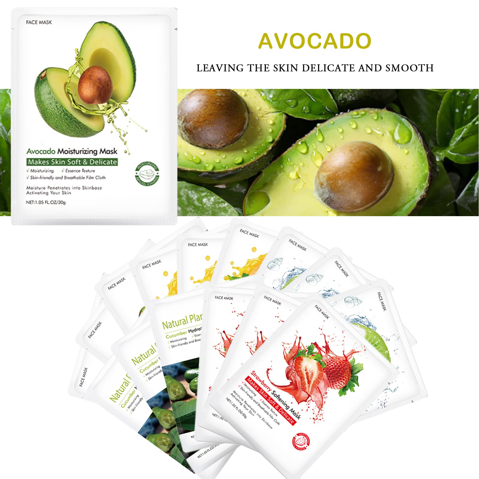 Korean Organic Fruit Collagen Face Mask with Aloe Vera, Vitamin C & B5 - 15 Pack Hydrating Sheet Masks for Glowing Skin | At-Home Spa Treatment, Self-Care Routine & Gift for Women