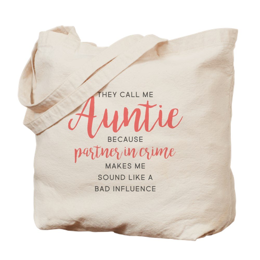 Funny Auntie Partner In Crime Tote Bag - Natural Canvas Reusable Grocery Shopping Bag - Perfect for Gifts, Beach Trips & Daily Errands