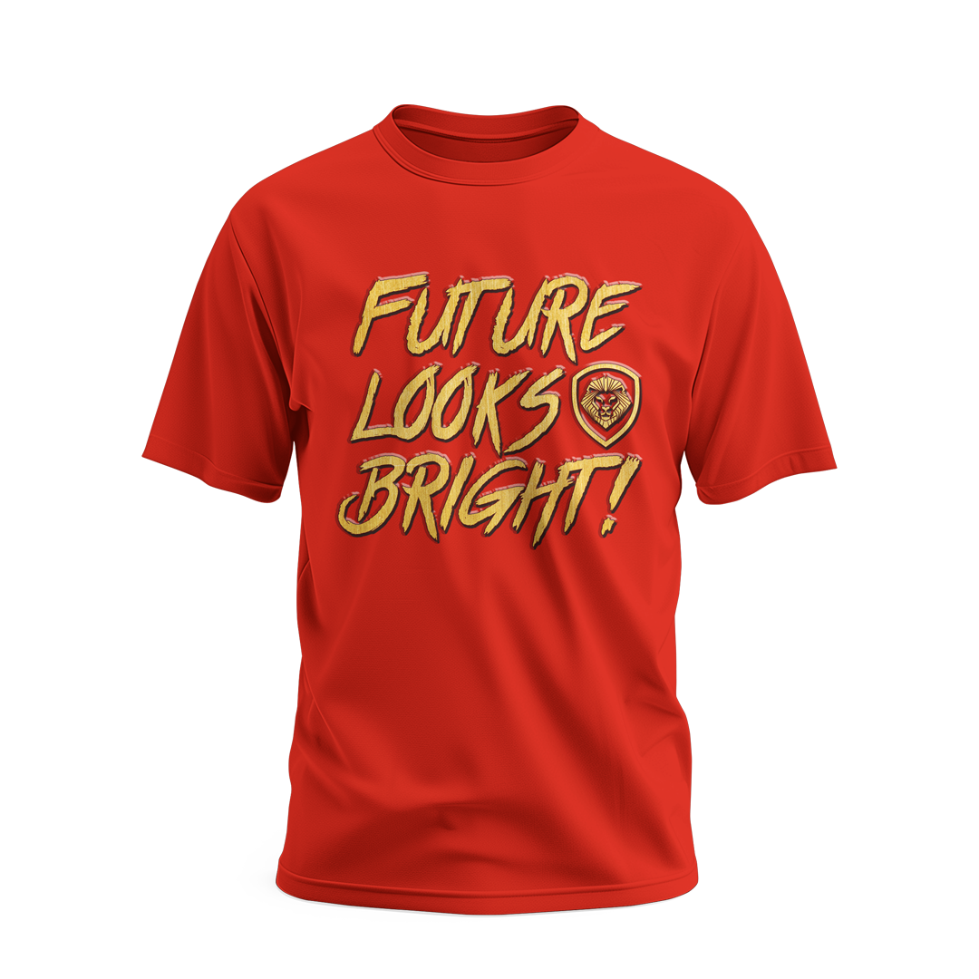 Future Looks Bright Red & Gold Raised Embossed Print Performance Short Sleeve T-Shirt - Athletic Workout & Casual Streetwear
