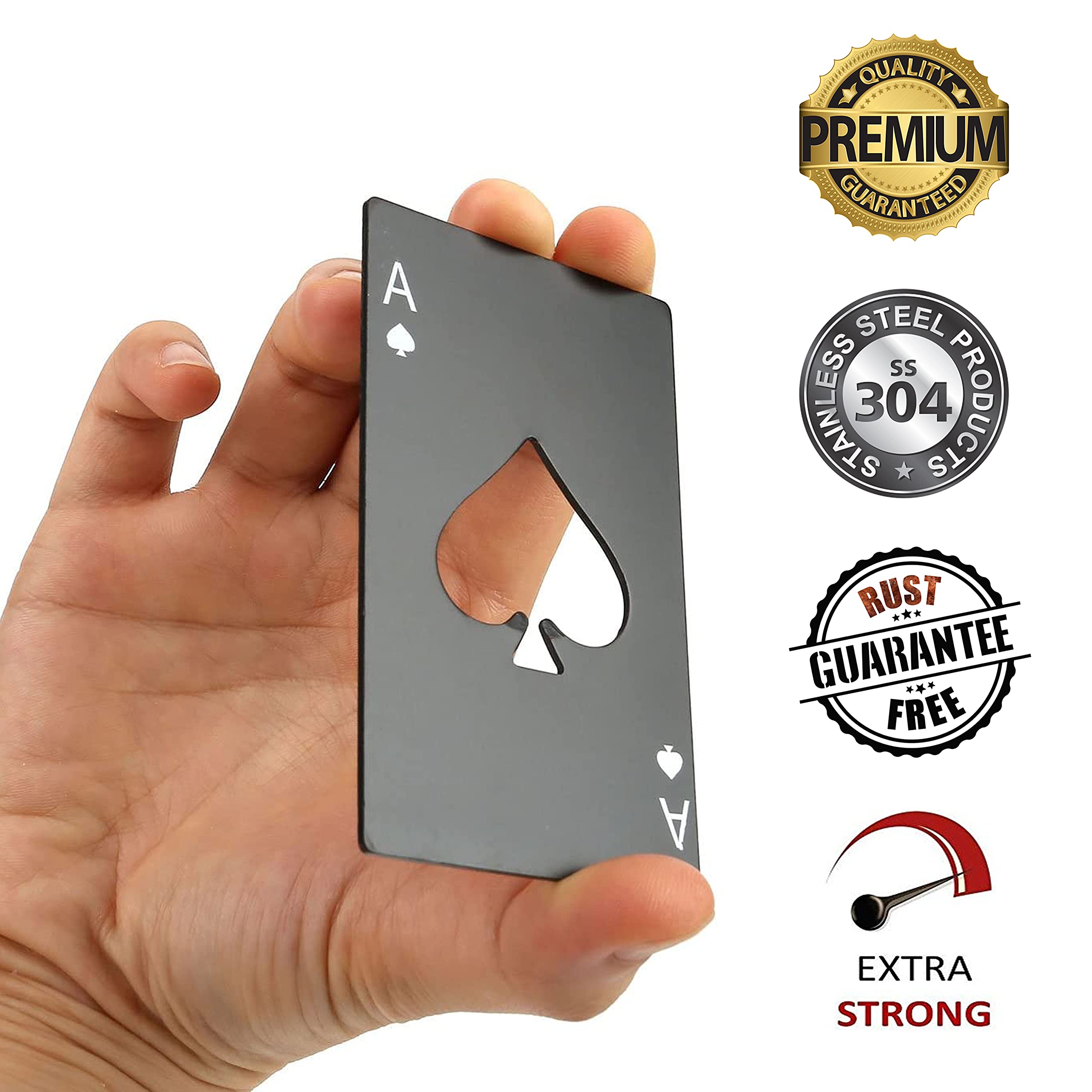 Premium Stainless Steel Bottle Openers (Set of 2) - Black Ace of Spade Design, Compact Wallet-Sized Beer Bottle Cap Opener - Perfect for Parties, Camping, Bars & Outdoor Adventures
