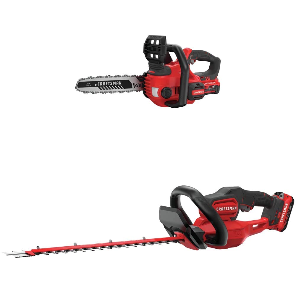 CRAFTSMAN CMCCS620M1 V20 12-Inch Cordless Compact Chainsaw & CMCHTS820D1 V20 22-Inch Cordless Hedge Trimmer Combo Kit - Perfect for Yard Maintenance, Tree Trimming, and Landscaping Projects