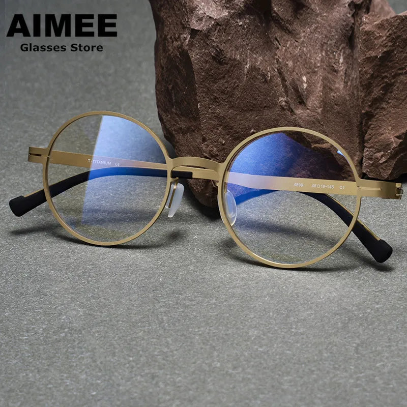 Aimee Unisex Full Rim Round Screwless Titanium Eyeglasses 10723 - Lightweight Durable Frame for Men & Women - Perfect for Reading, Work, and Everyday Wear