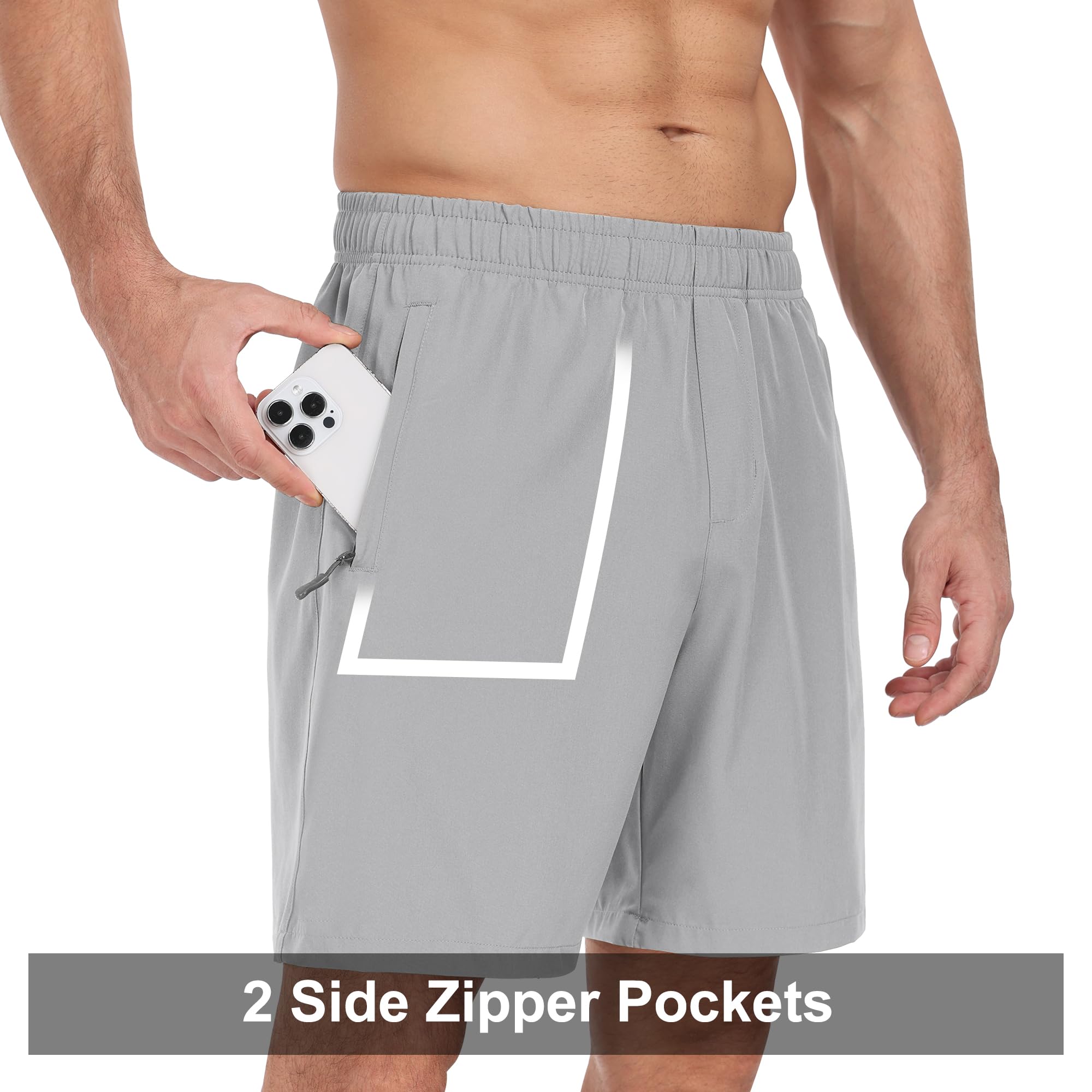 Men's Quick Dry 7 Inch Inseam Running Shorts with Deep Zipper Pockets - Lightweight Athletic Gym Workout Shorts for Jogging, Training & Outdoor Sports
