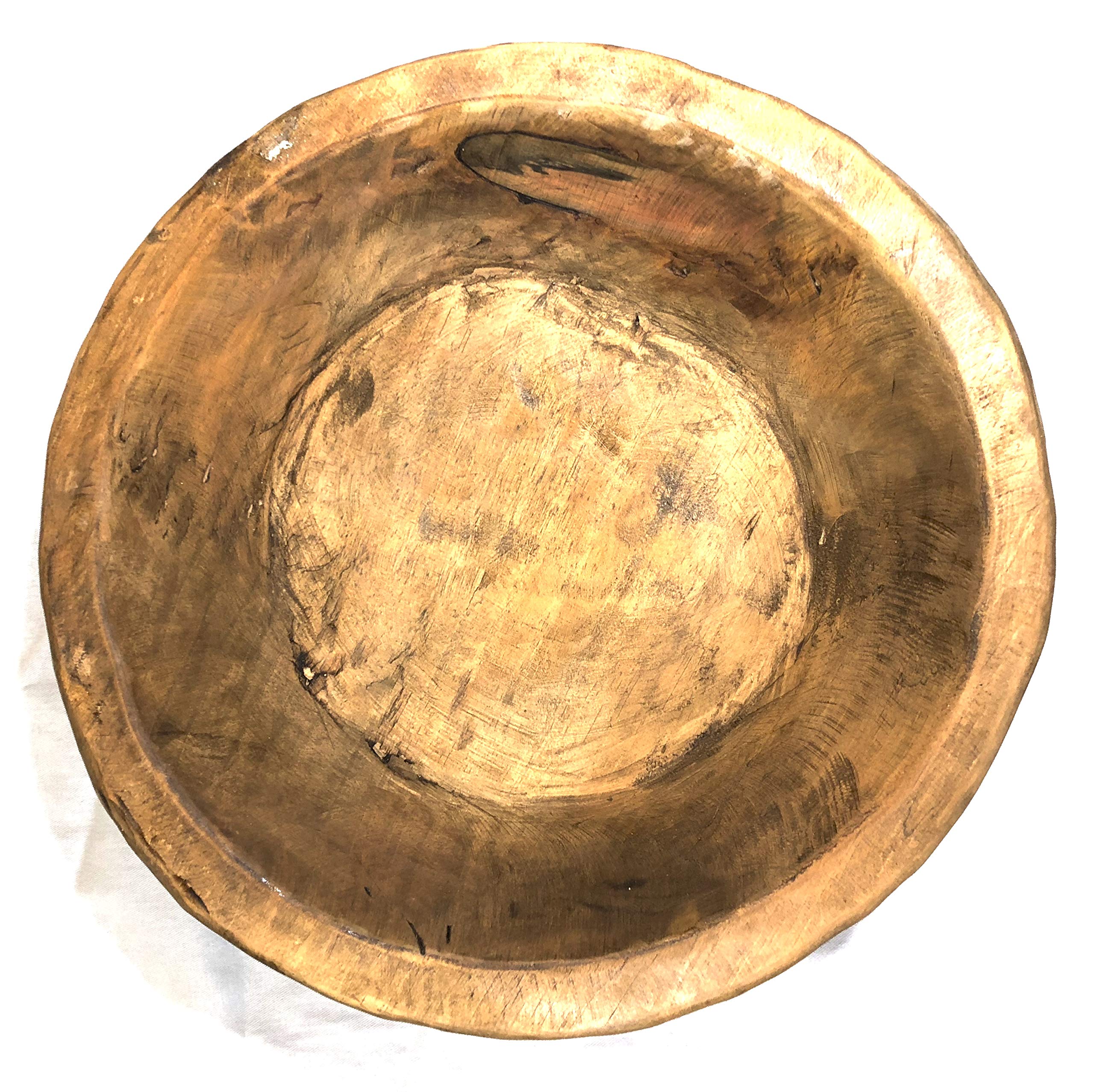 Handmade Round Rustic Wooden Dough Bowl - Natural Wood Batea for Baking, Serving & Home Decor - Perfect for Bread Making, Charcuterie Boards & Farmhouse Style Centerpieces