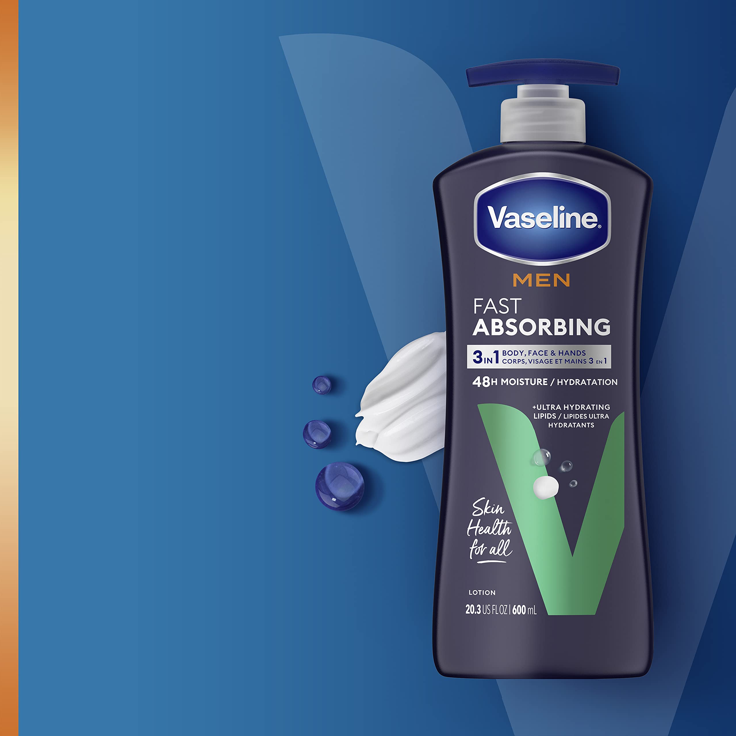 Vaseline Men Fast Absorbing 3-in-1 Face, Hands & Body Lotion for Dry Skin - Moisturizes in 15 Seconds - 20.3 oz - Perfect for Daily Hydration & Post-Shave Care