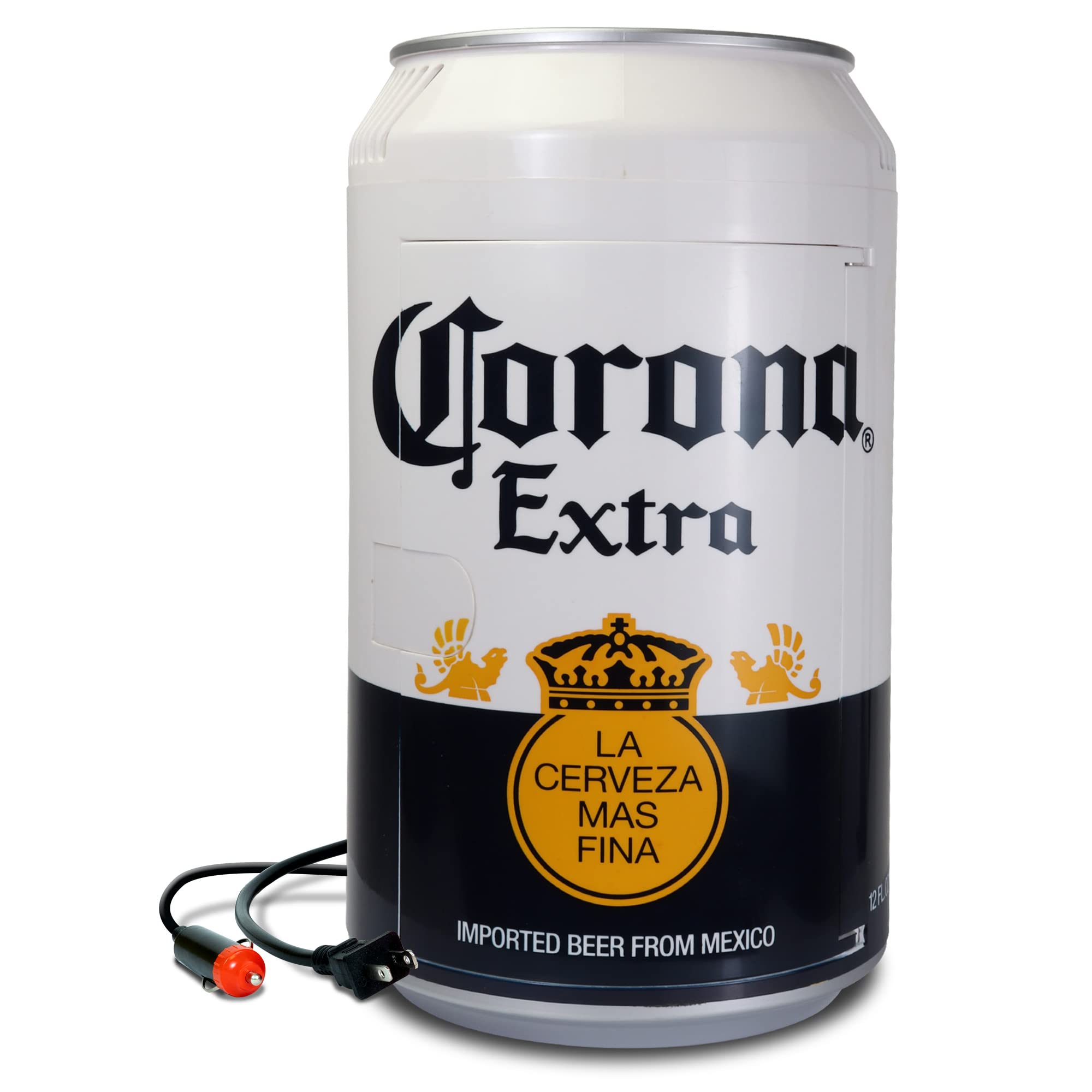 Koolatron Corona 12 Can Portable Mini Fridge - 10L (10.6 qt) Compact Cooler with Dual Power (12V DC & 110V AC) - White Beer Can Shaped Refrigerator for Drinks, Snacks & Lunch - Perfect for Travel, Home, Office, Dorm & RV Camping
