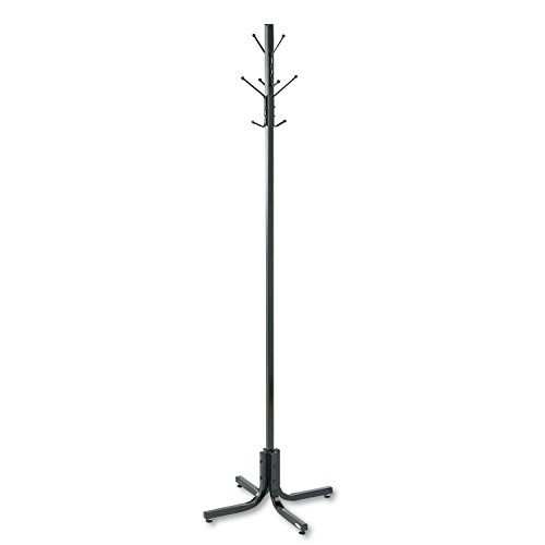 Safco Products 4163BL Black 4-Double Hook Coat Rack Tree - Sturdy Standing Coat Hanger for Entryway, Bedroom, or Office Organization