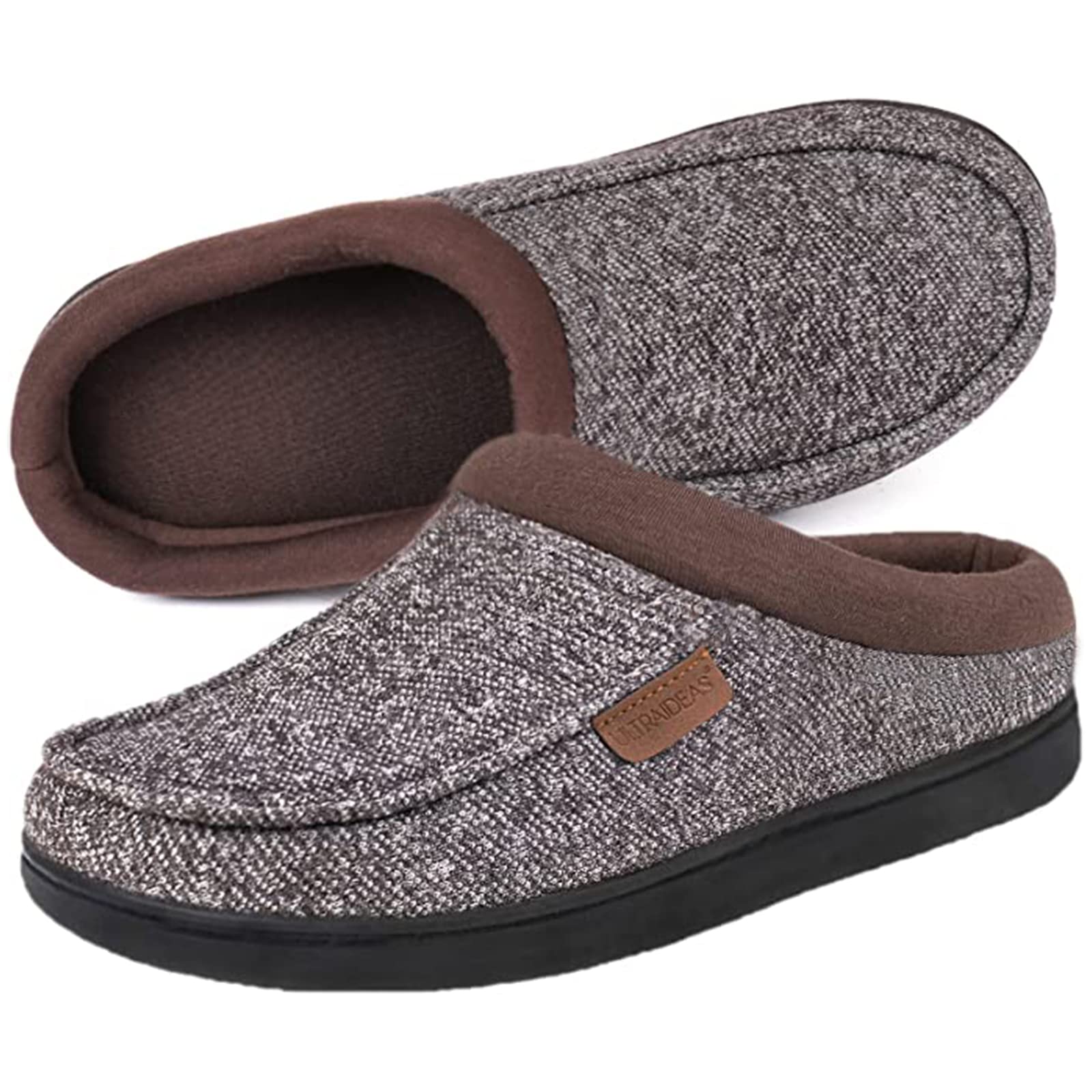 ULTRAIDEAS Men's Memory Foam Moccasin Slippers - Soft Faux Sherpa Lined House Shoes with Non-Slip Rubber Sole for Indoor/Outdoor Wear - Perfect for Home, Office & Travel Comfort