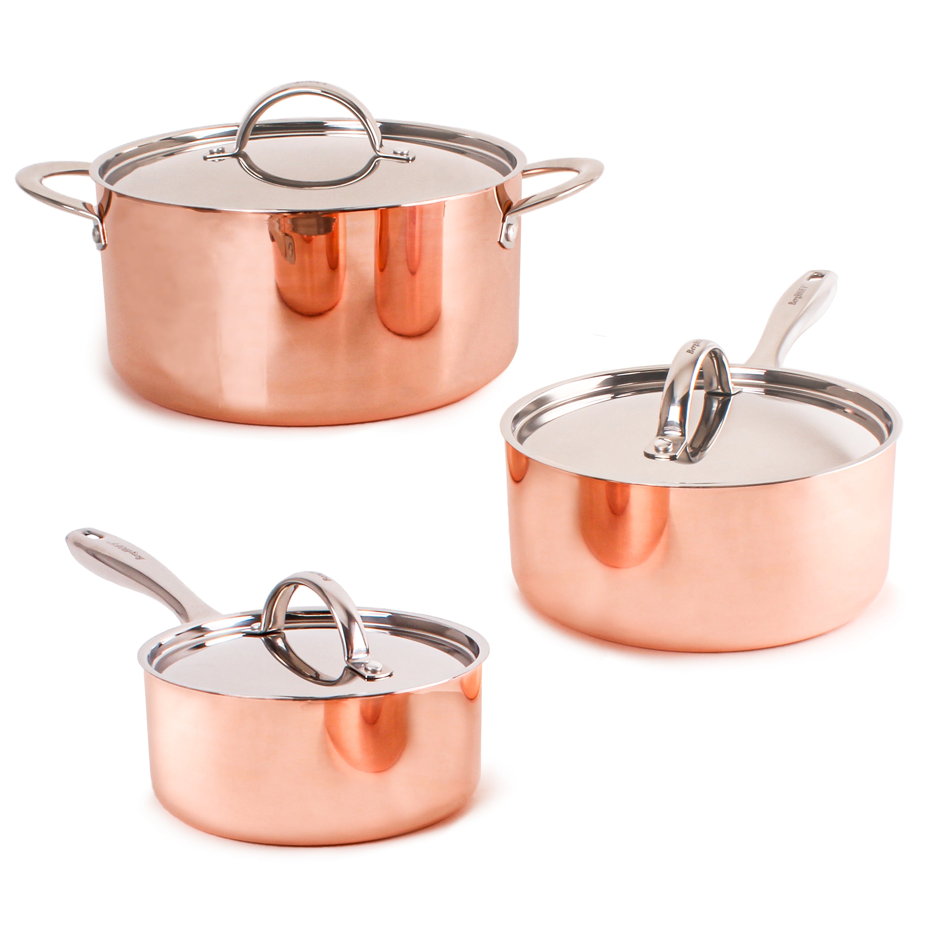 BergHOFF Vintage 6-Piece Tri-Ply Copper Cookware Set with Lids - Polished Stainless Steel Pots & Pans for Professional Cooking, Baking & Entertaining
