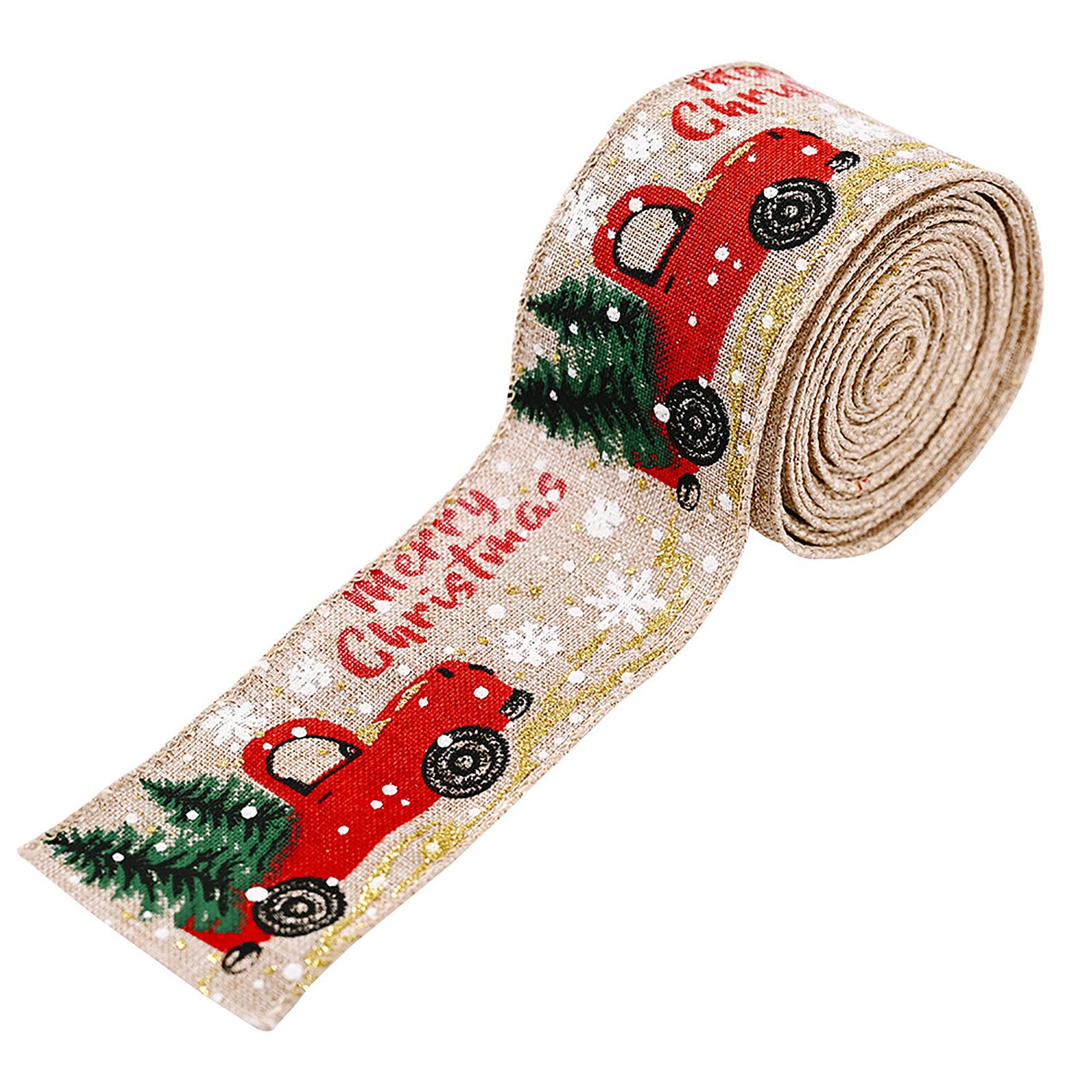 Eco-Friendly Christmas Printed Ribbon - Portable Imitation Linen Decorative Ribbon for Holiday Gift Wrapping, Tree Decor & Festive DIY Crafts