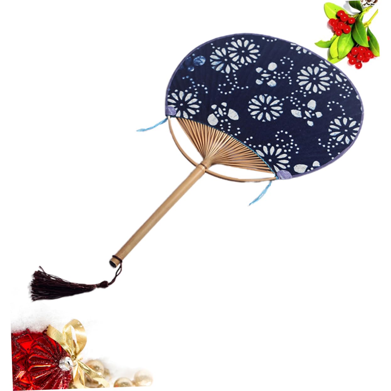 Japanese Style Double-Sided Sensu Fan - Handheld Navy Cloth Bamboo Fan with Random Pattern Painting - Perfect for Cosplay, Home Decor, and Traditional Dance Performances