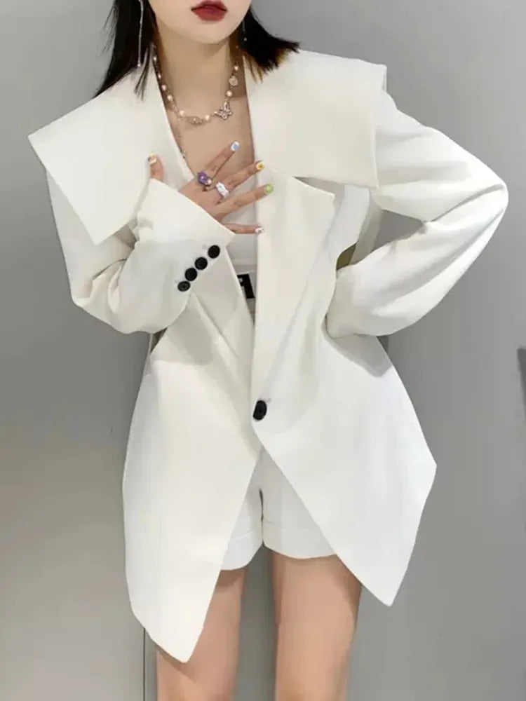 Stylish Asymmetrical Autumn Blazer for Women - Notched Collar Long Sleeve Solid Color Korean Fashion Jacket | Perfect for Office Wear, Date Nights & Fall Outfits