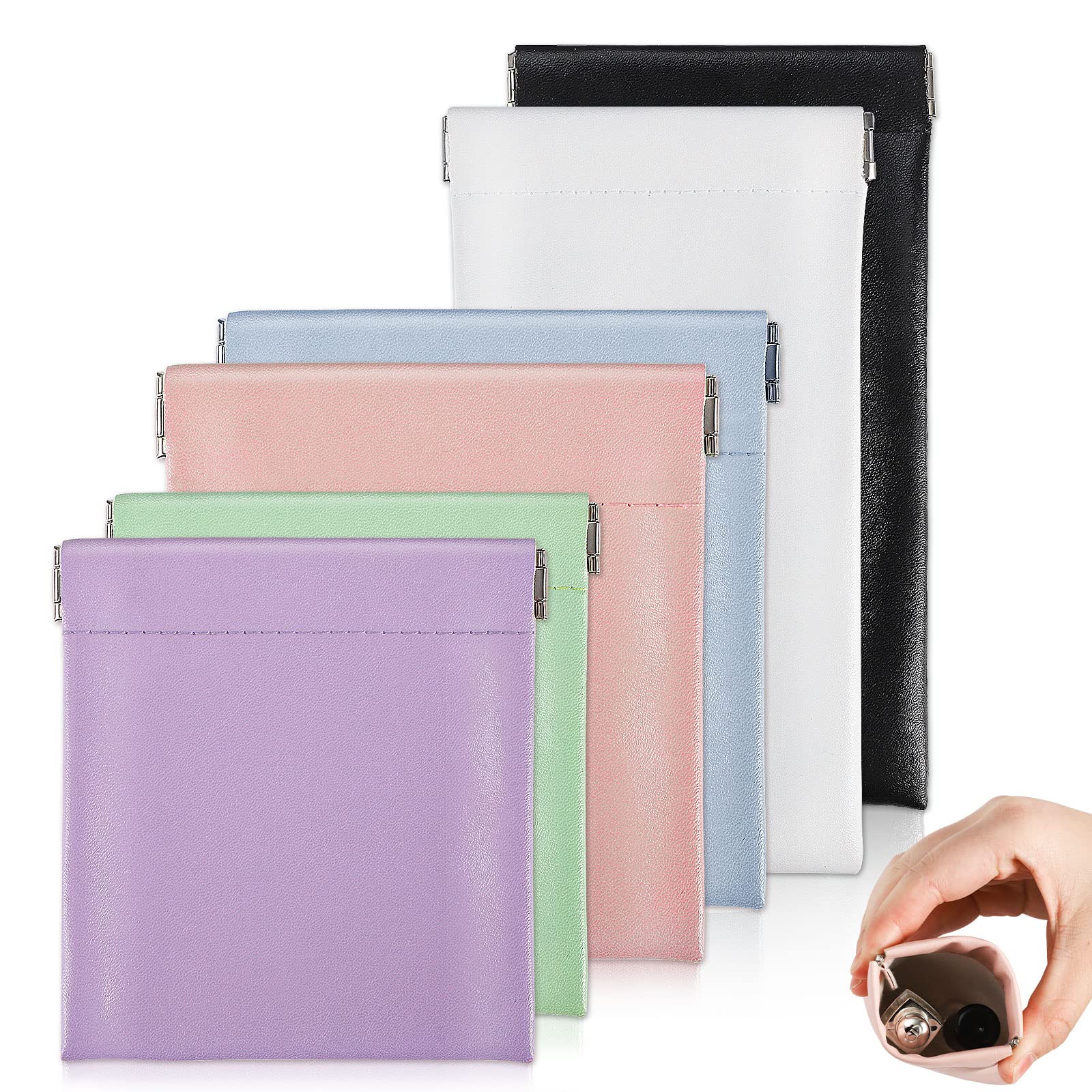 WSICSE 6 Pack Lambskin Cosmetic Bags - Soft Self-Closing Makeup Pouches (3 Sizes) for Travel, Purse & Organizing Jewelry, Headphones & Small Essentials | Portable No-Zipper Design for Women & Teens