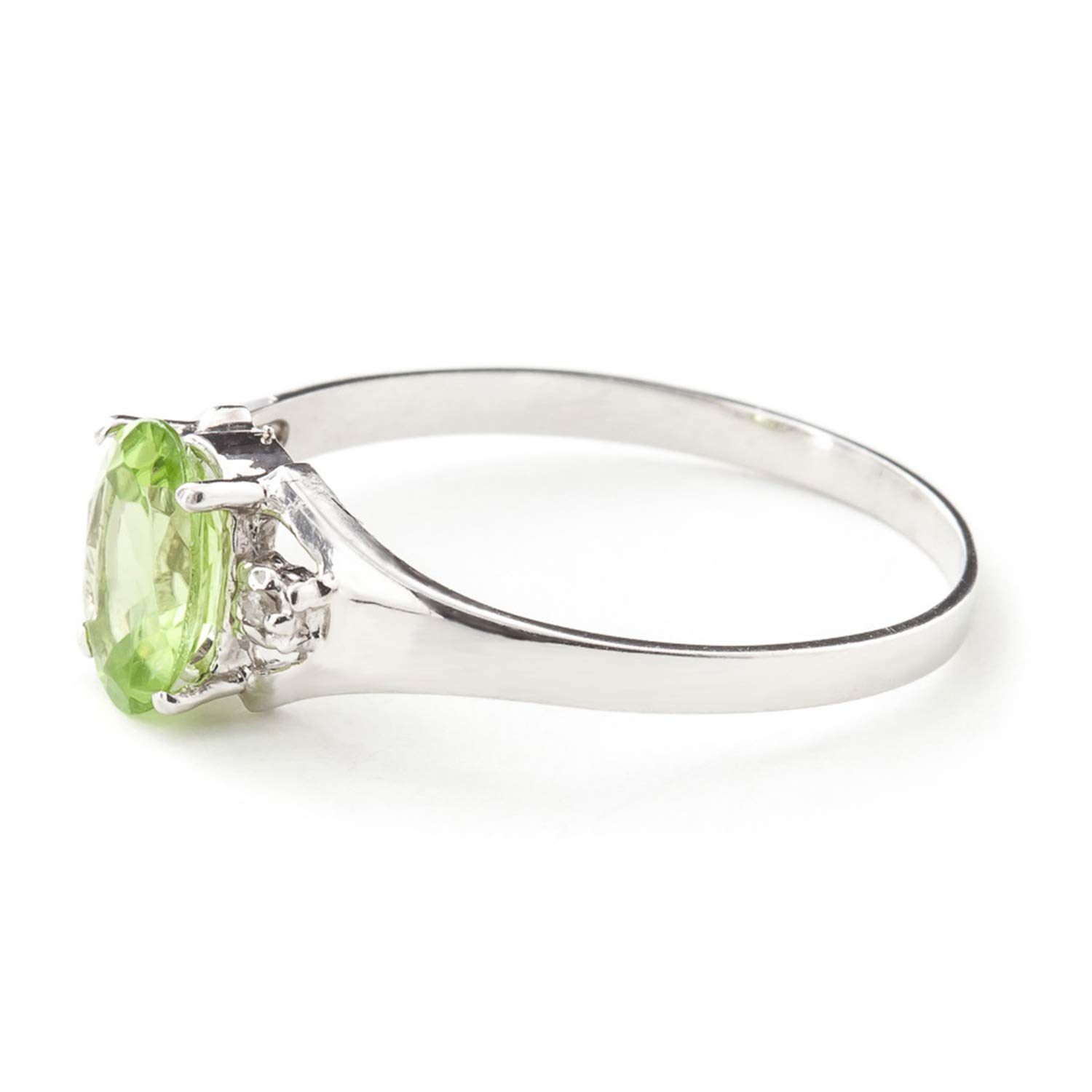 14K Solid White Gold Ring with 0.76 Carat Genuine Diamonds & Natural Oval Peridot - Elegant Galaxy Gold GG Jewelry for Weddings, Anniversaries & Special Occasions