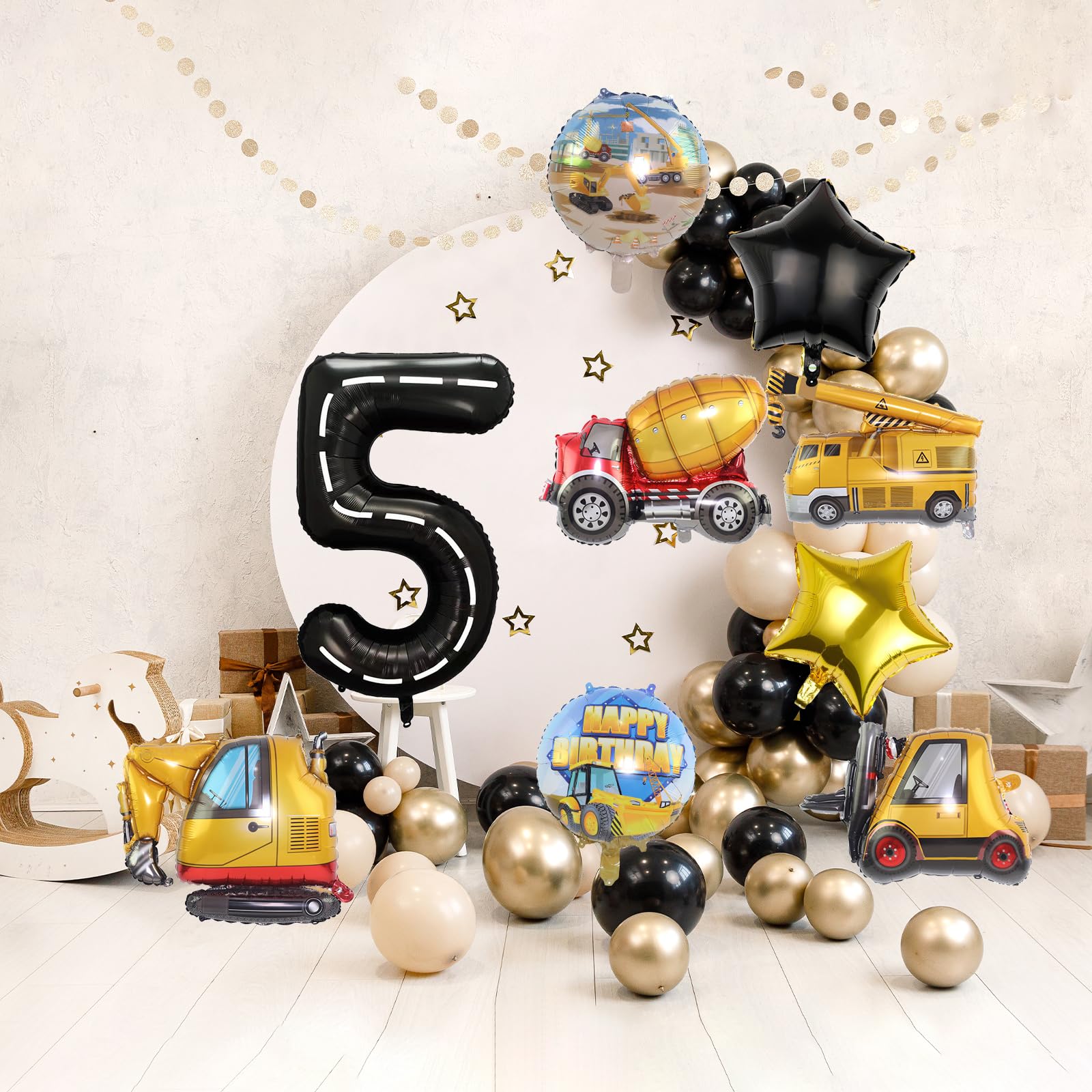 Construction 5th Birthday Party Decorations Set - 9pcs Foil Number Balloons for Construction Truck Theme Party Supplies | Perfect for Kids Birthday, Construction Themed Events & DIY Party Decor
