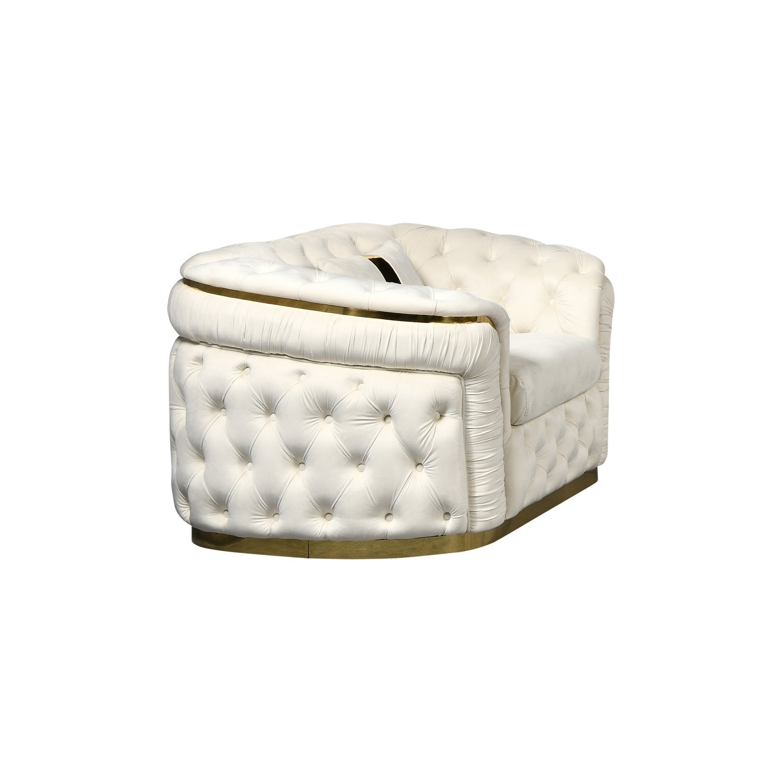 1 Seater Sofa - Beige Velvet Fabric with Solid Wood Frame & Gold Stainless Steel Trim - Perfect for Living Room, Bedroom or Office