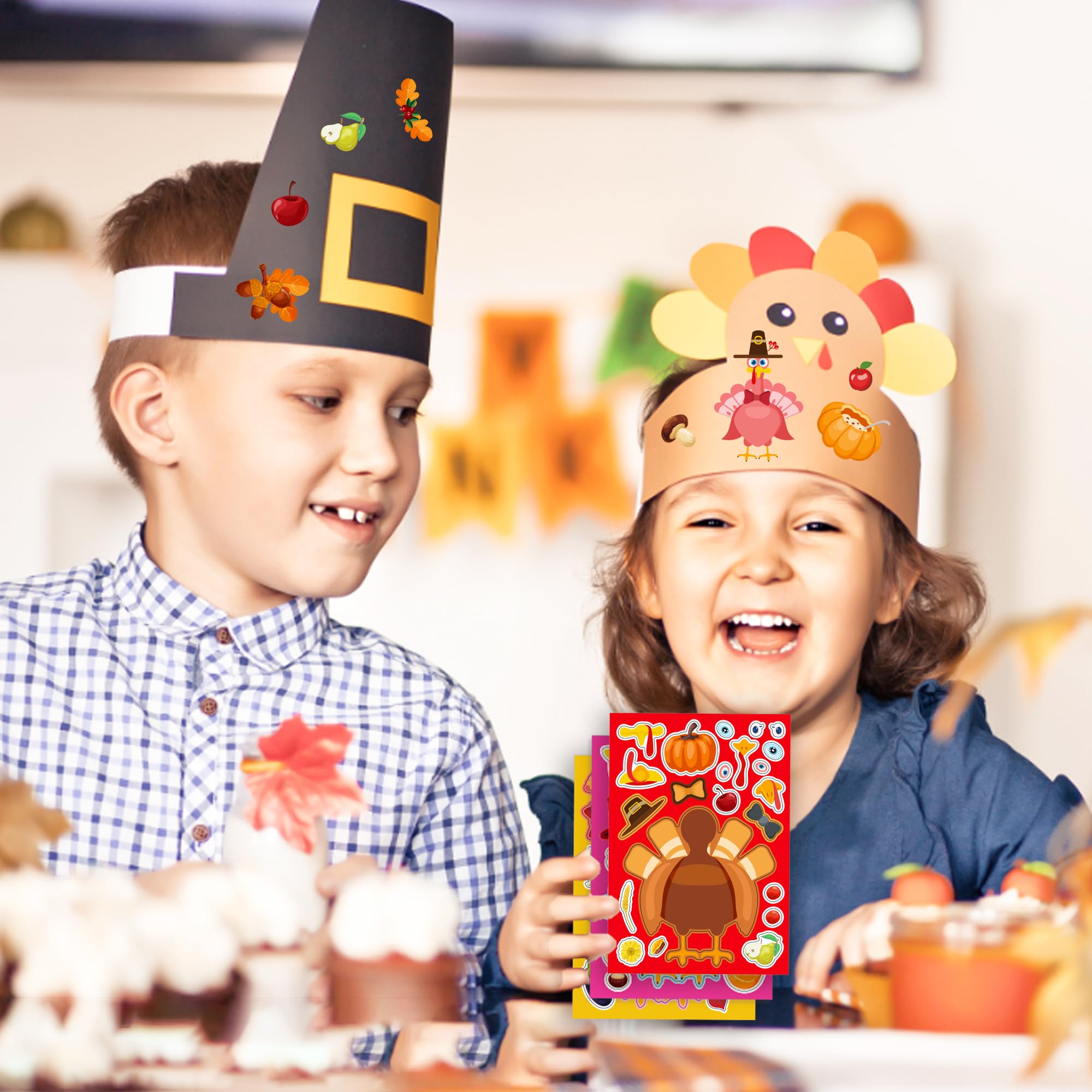 DIY Thanksgiving Stickers for Kids - 36 Sheets with Maple Leaf, Pumpkin, Harvest, Turkey & Corn Designs | Fun Fall Party Activities & Classroom Crafts | Perfect for Thanksgiving Decorations, Scrapbooking & Holiday Favors