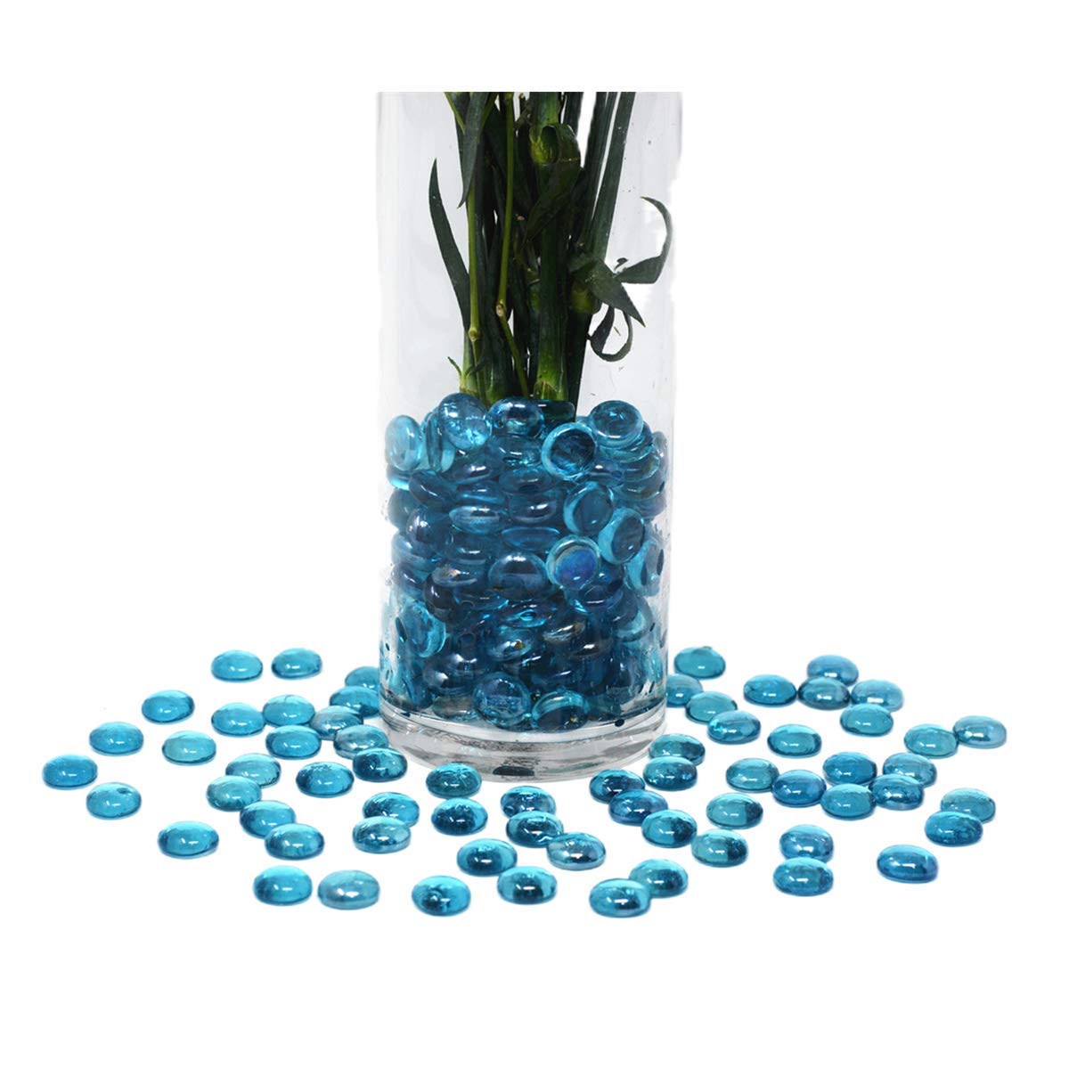 TSY TOOL 300PCS Flat Glass Marbles - 3 Lb Ocean Blue Vase Fillers, Aquarium Decor & Craft Supplies for DIY Projects, Home Decor, Wedding Centerpieces