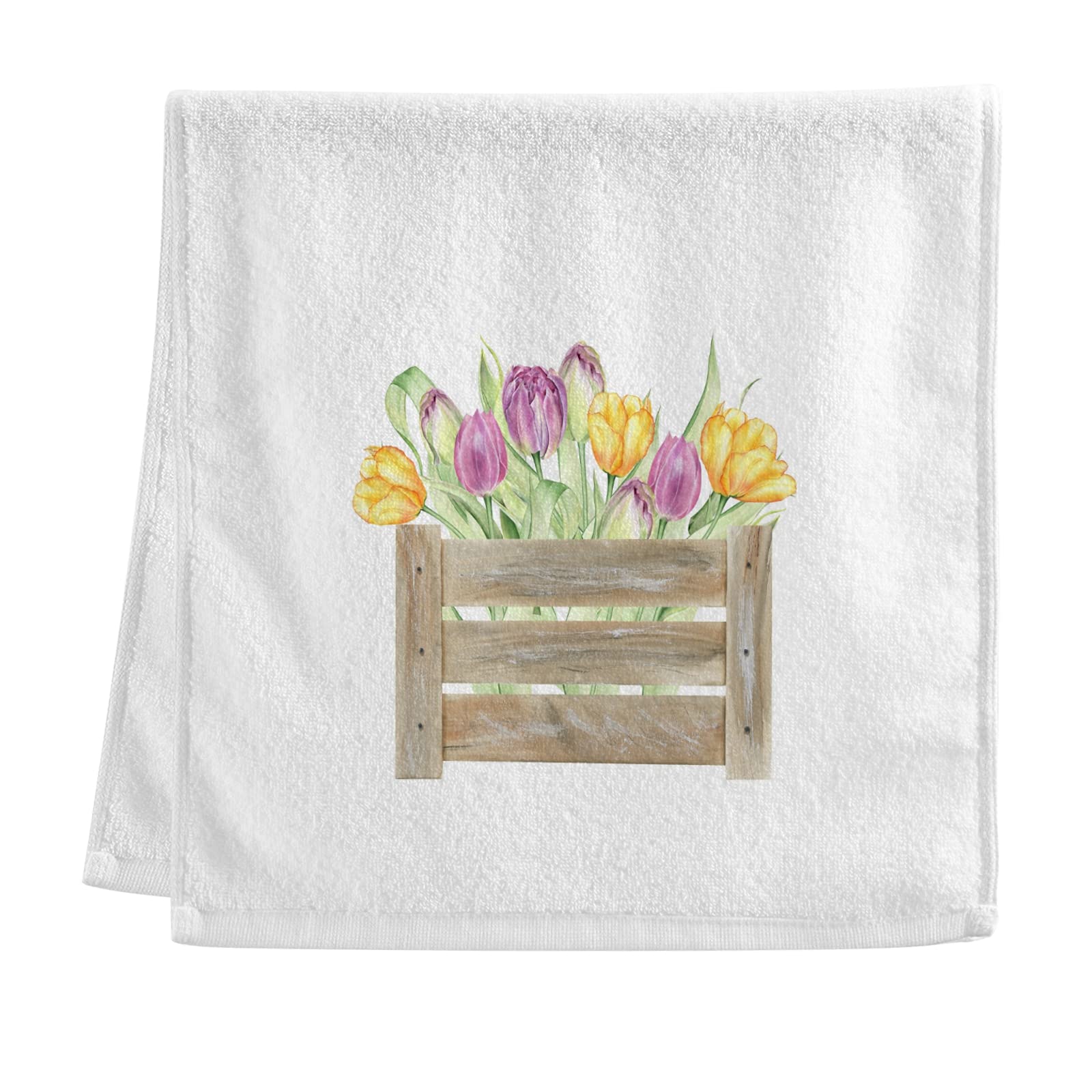 ALAZA Yellow Tulip Cotton Hand Towel Set of 2 - 16x30 Inch Soft & Absorbent Bath Towels for Hotel, Spa & Home Bathroom Decor - Perfect for Guest Rooms, Luxury Bathrooms & Gifting