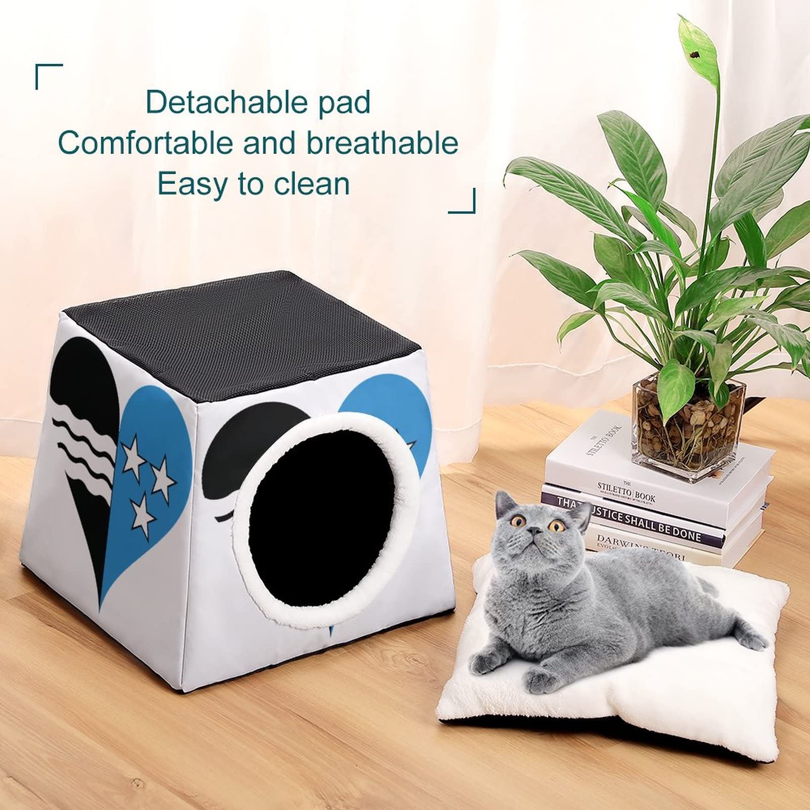 Multi-Functional Cat House & Bed - Soft Printed Cat Sofa Cube for Indoor & Outdoor Use - Cozy Kitty Shelter with Two-Tone Cardioid Design - Perfect for Napping, Playing & Relaxing at Home or in the Yard