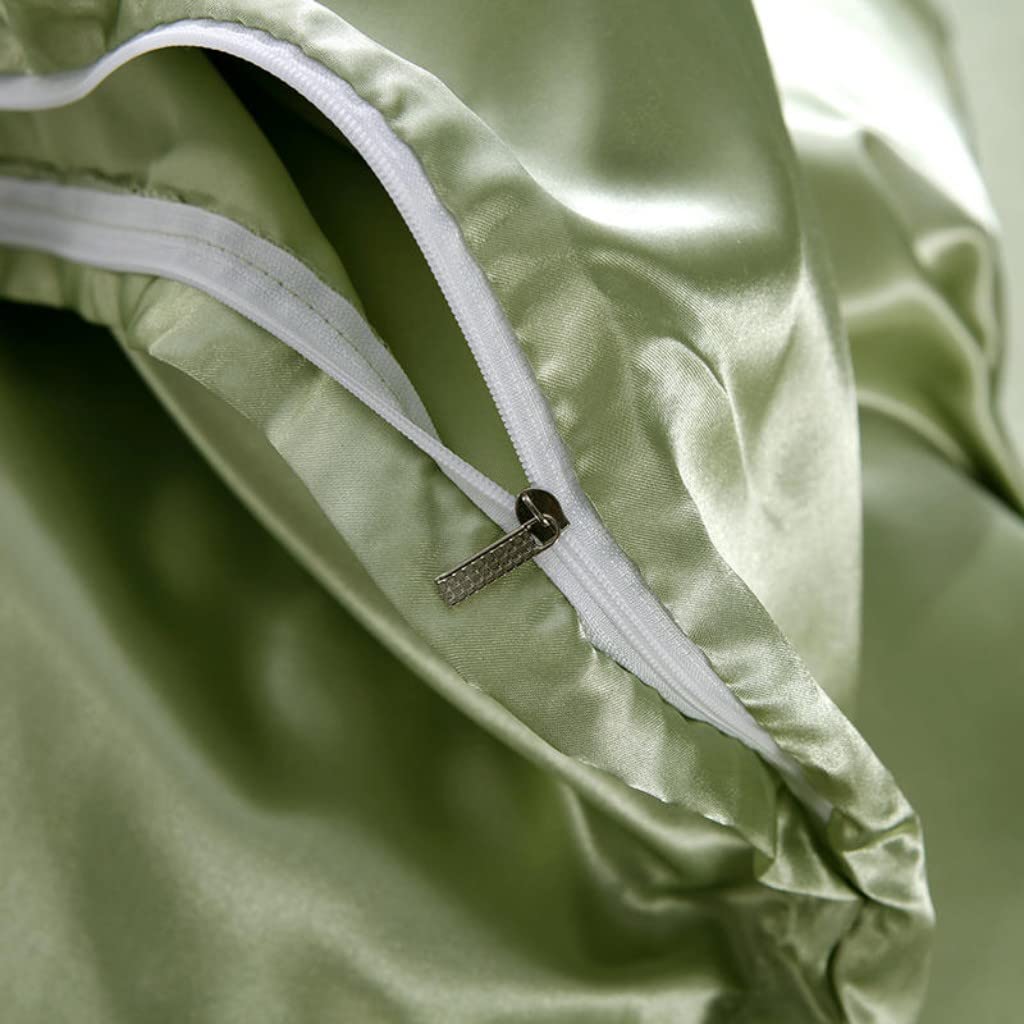 Luxury Amber Green Satin Duvet Cover Set - Full Size Soft Silky Bedding for Women, Elegant Comforter Cover with Zipper Closure (1 Duvet Cover + 2 Pillowcases) - Perfect for Master Bedroom Decor & Guest Room Luxury Upgrade