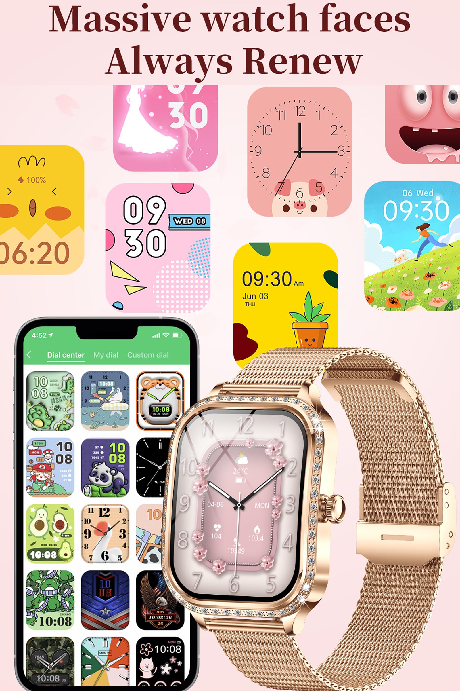 Luxury Diamond Smart Watch for Women - Gold Designer Fitness Tracker with Call Function, Heart Rate & Sleep Monitor, IP68 Waterproof - Perfect for Workouts, Office & Everyday Wear