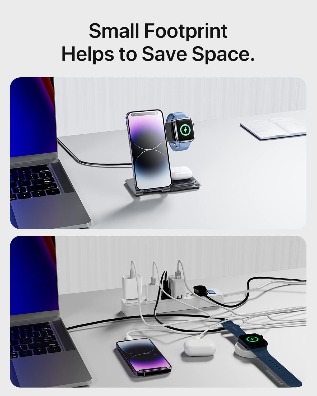 2024 Upgraded 3-in-1 Intoval Metal Wireless Charging Station - Fast Qi Charger for iPhone 16/15/14/13 Series, Apple Watch 10/9/8/Ultra, AirPods Pro 2/3/4 | Sleek Gray Design | Perfect for Bedside, Office & Travel Charging