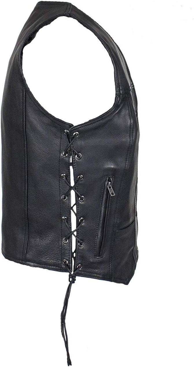 Excelsior INT Women's Concealed Carry Sleeveless Leather Vest - Soft Solid Biker Jacket with Side Laces for Motorcycle Riding (Black, Medium) | Perfect for Outdoor Adventures, Casual Wear & Concealed Carry Comfort