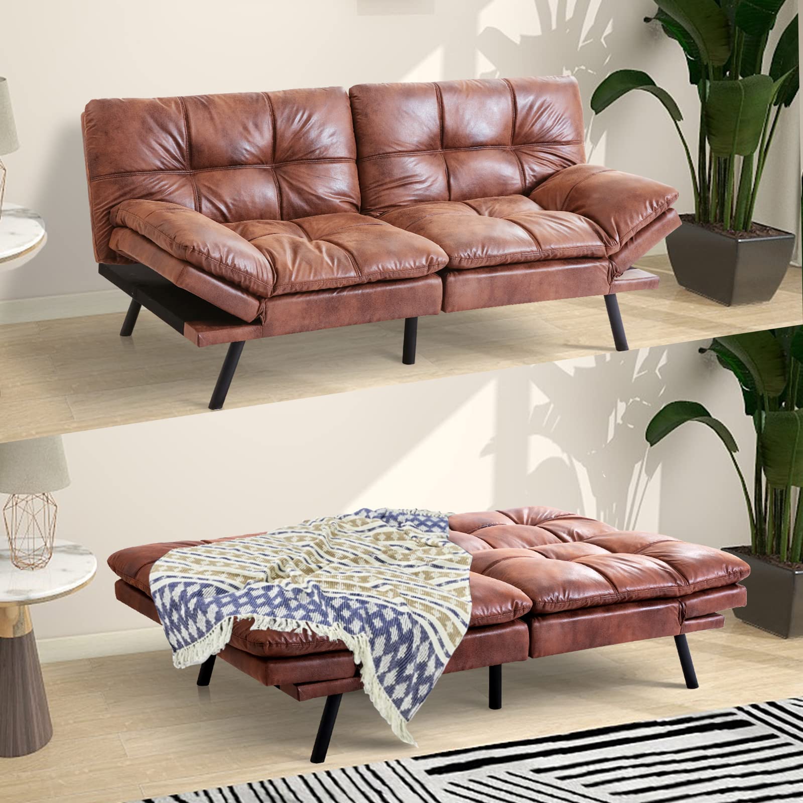 MUUEGM Convertible Futon Sofa Bed with Memory Foam - Modern Sleeper Loveseat Couch for Small Spaces - Easy Assembly Black Futon for Apartments, Living Rooms & Guest Rooms - Perfect for Studio, Dorm & Office Napping