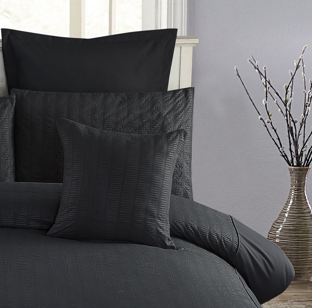 Premium 1000TC Ultra Soft Seersucker Cushion Covers - 2 Pack (Black) - Perfect for Sofa, Bed & Home Decor