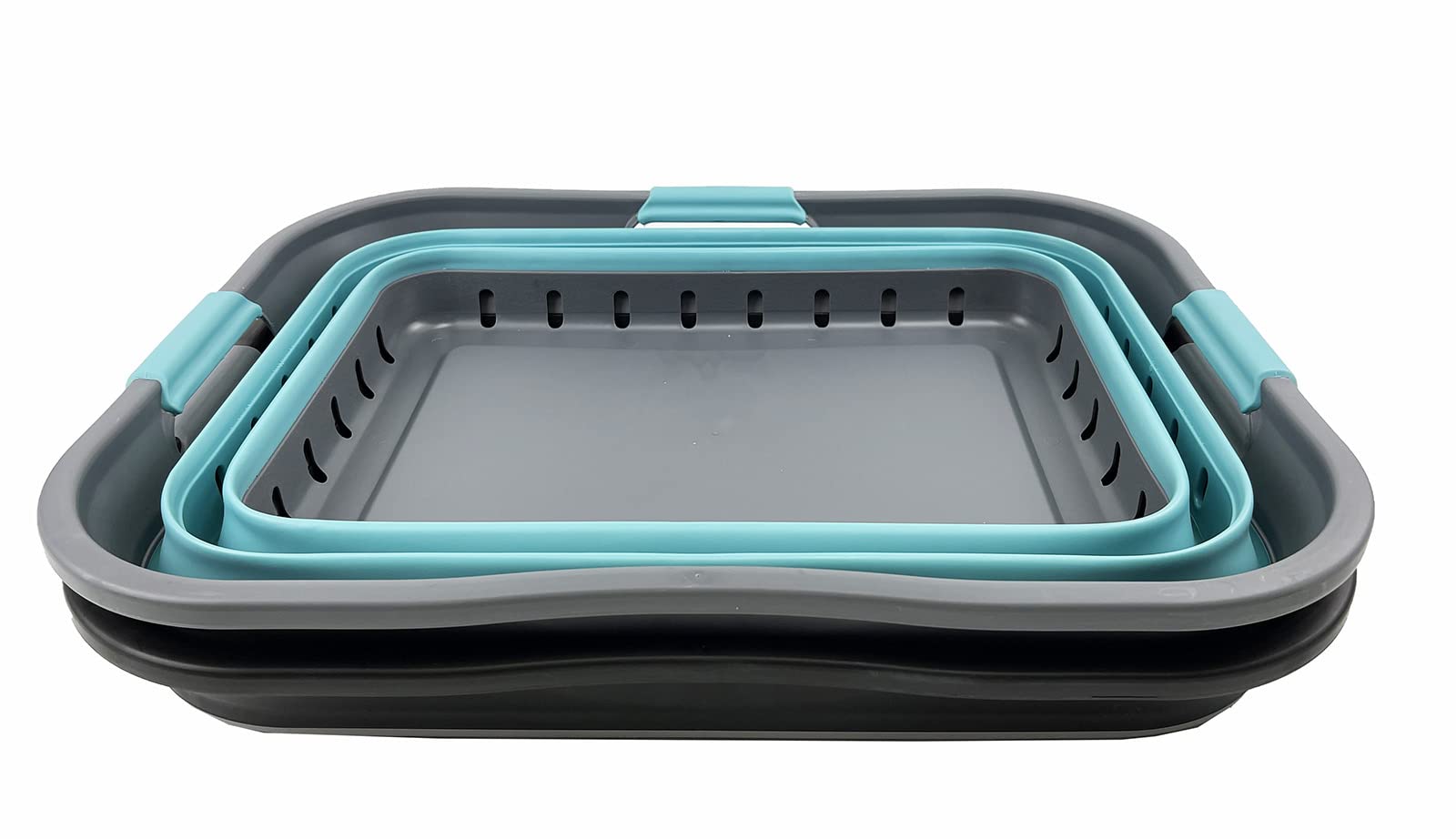 SAMMART 42L (11 Gallon) Set of 2 Collapsible Plastic Laundry Baskets - Foldable Pop-Up Storage Organizer with Handles - Space Saving Clothes Hamper for Home, Dorm, RV & Travel (Alloy Grey + Crystal Blue)