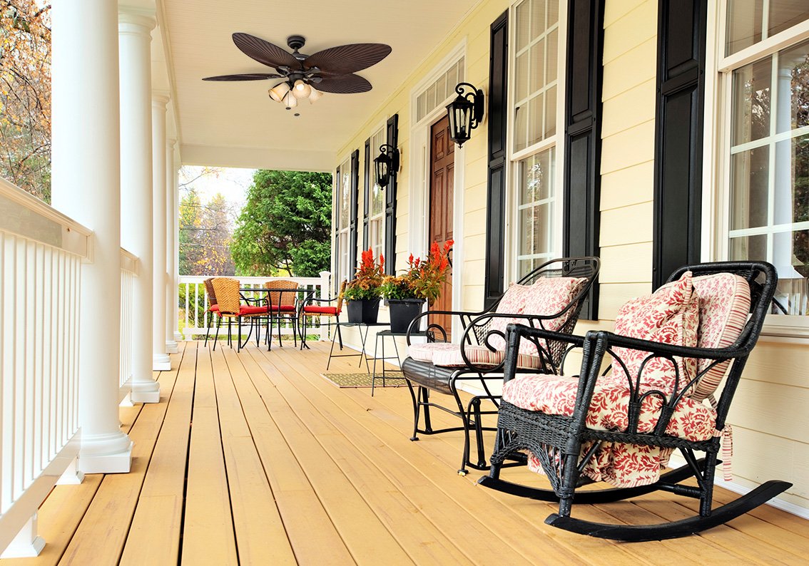 Honeywell 52 Inch Indoor/Outdoor Ceiling Fan with Light - Tropical Palm Leaf Blade Design, Pull Chain Control, ETL Damp Rated, Bronze Finish (50203-01) - Perfect for Patio, Living Room, Bedroom, and Covered Outdoor Spaces