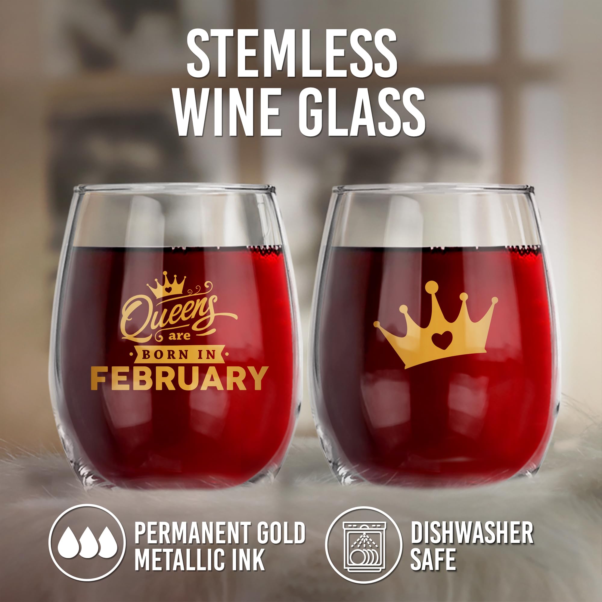 February Birthday Gifts for Women - 21oz Stemless Wine Glass for Pisces & Aquarius Zodiac - Perfect for Moms, Best Friends & Sisters | Elegant Wine Tumbler for Birthday Celebrations, Girls Night Out & Home Entertaining