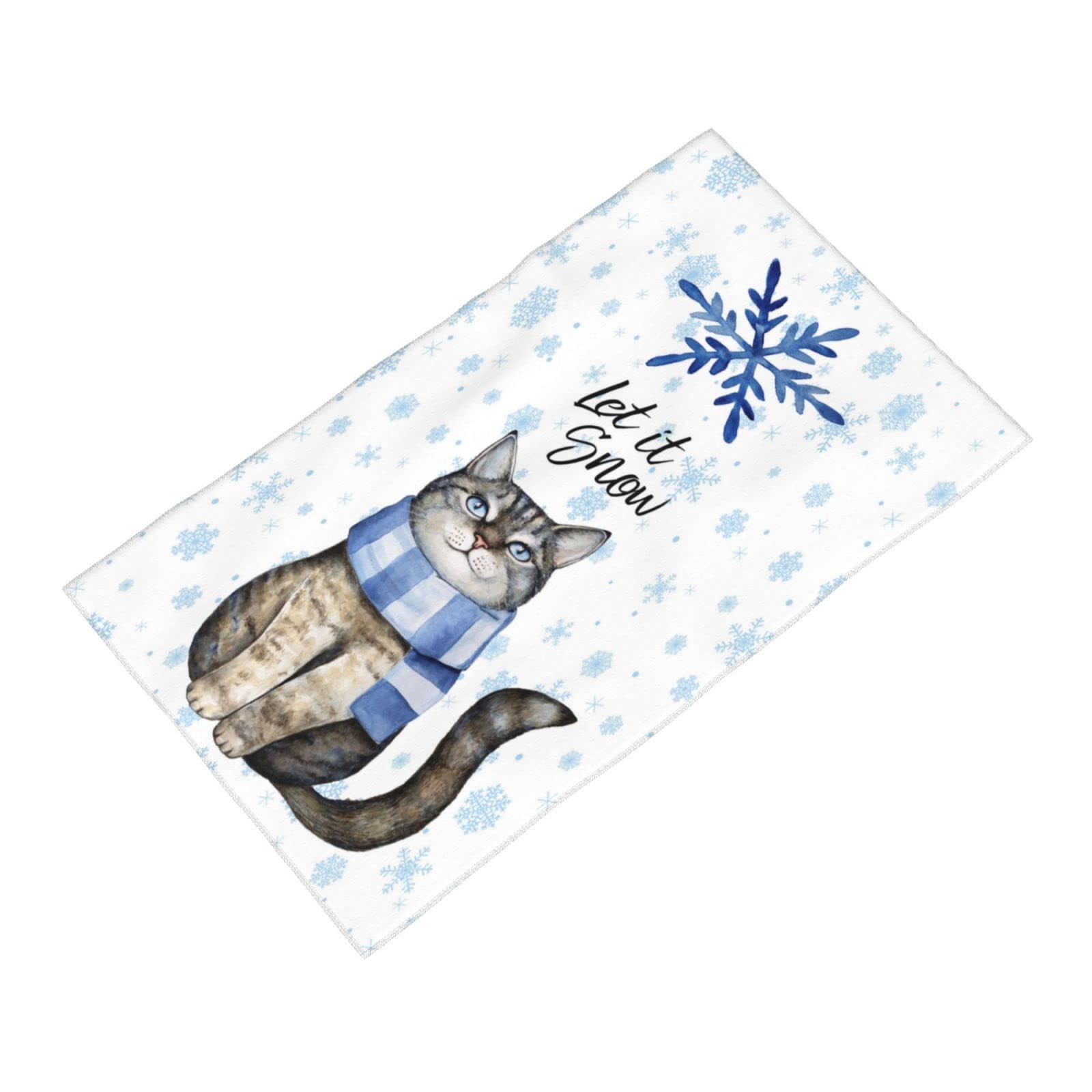 Soft Absorbent Winter Snowflake Cat Hand Towel - Cute Bathroom Towel for Bath, Gym, Spa | Perfect for Home Decor & Gift Giving